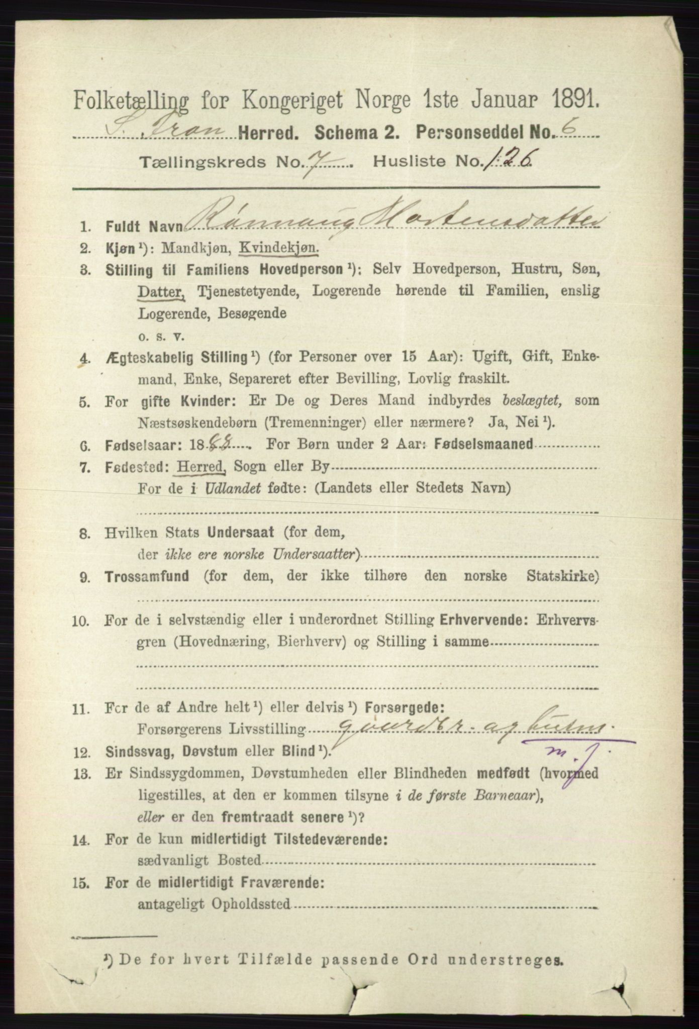 RA, 1891 census for 0519 Sør-Fron, 1891, p. 3703