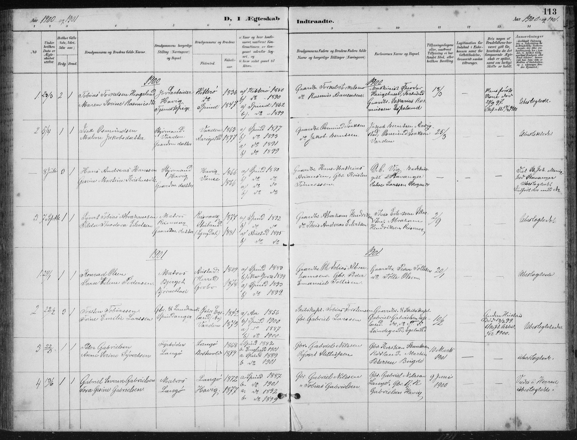 Herad sokneprestkontor, SAK/1111-0018/F/Fb/Fbb/L0004: Parish register (copy) no. B 4, 1890-1935, p. 113