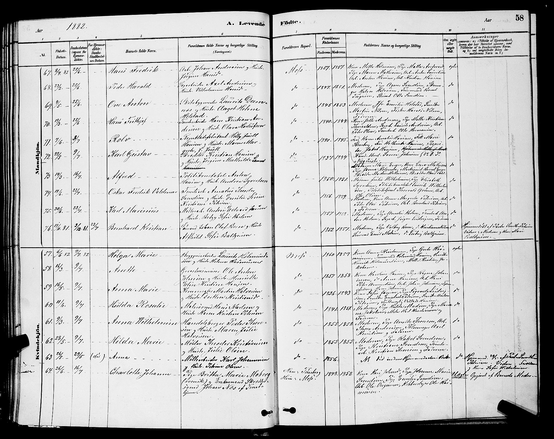 Moss prestekontor Kirkebøker, AV/SAO-A-2003/G/Ga/L0005: Parish register (copy) no. I 5, 1878-1888, p. 58