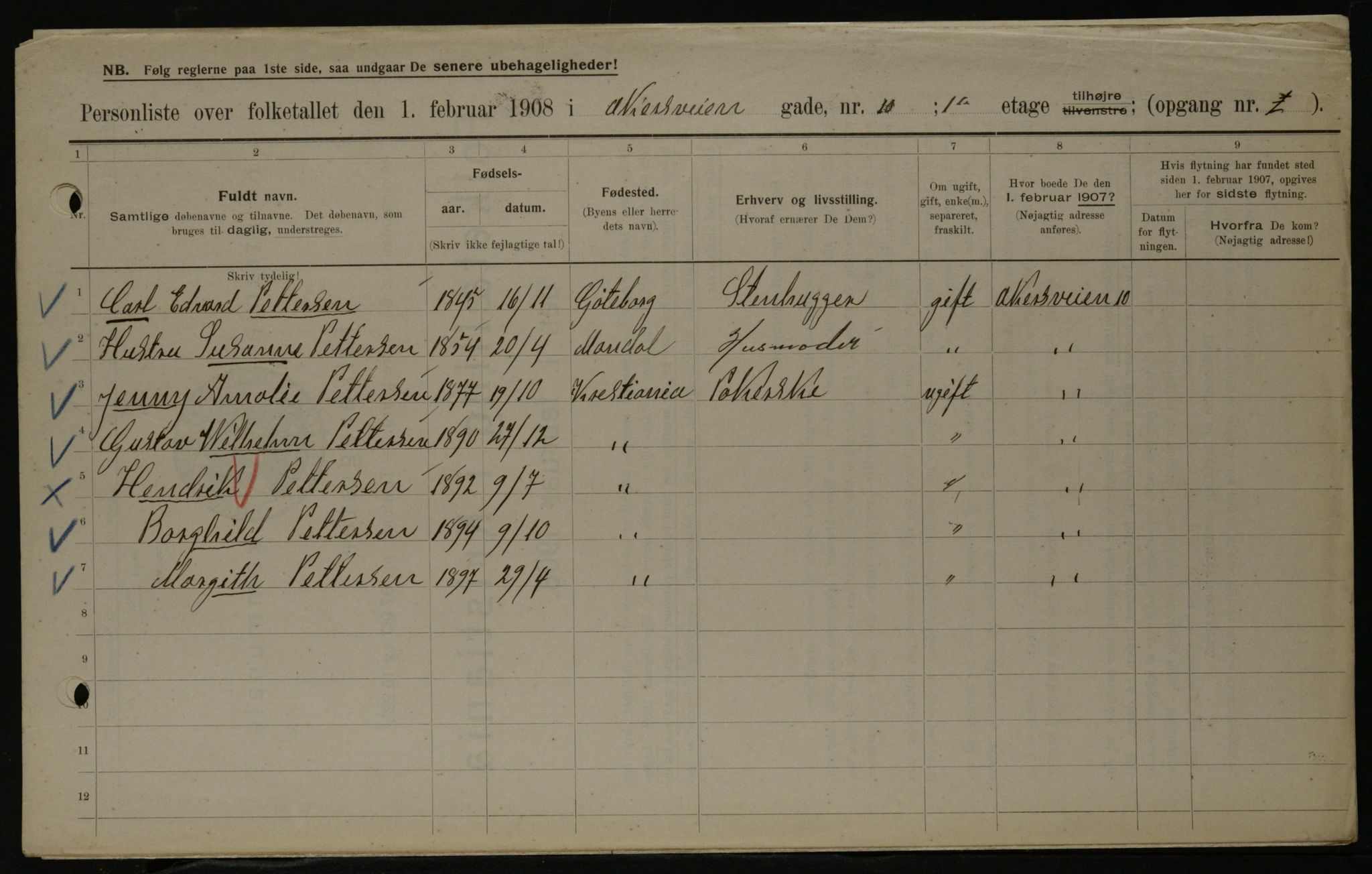 OBA, Municipal Census 1908 for Kristiania, 1908, p. 1027