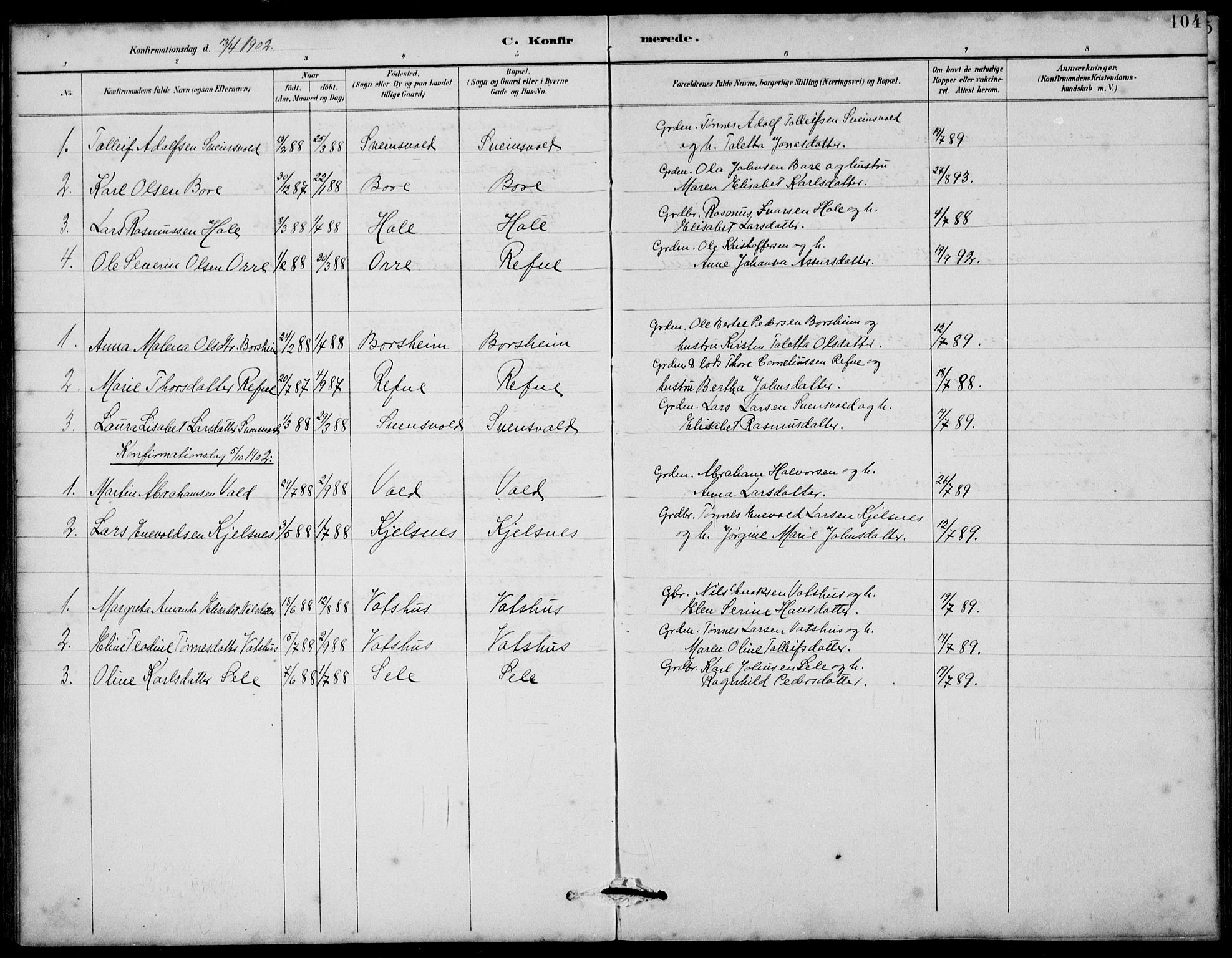 Klepp sokneprestkontor, AV/SAST-A-101803/001/3/30BB/L0006: Parish register (copy) no. B 6, 1889-1936, p. 104