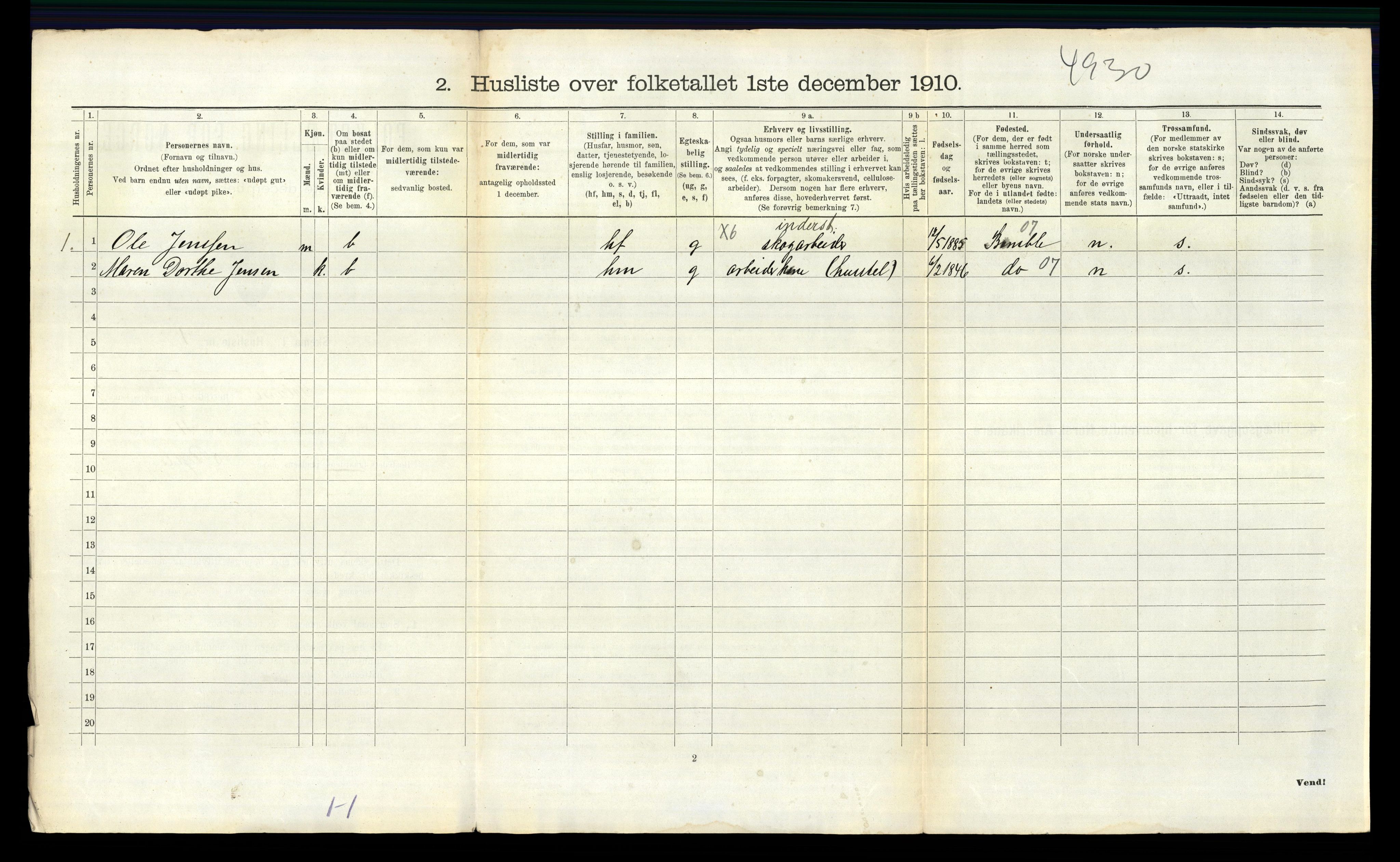 RA, 1910 census for Solum, 1910, p. 610