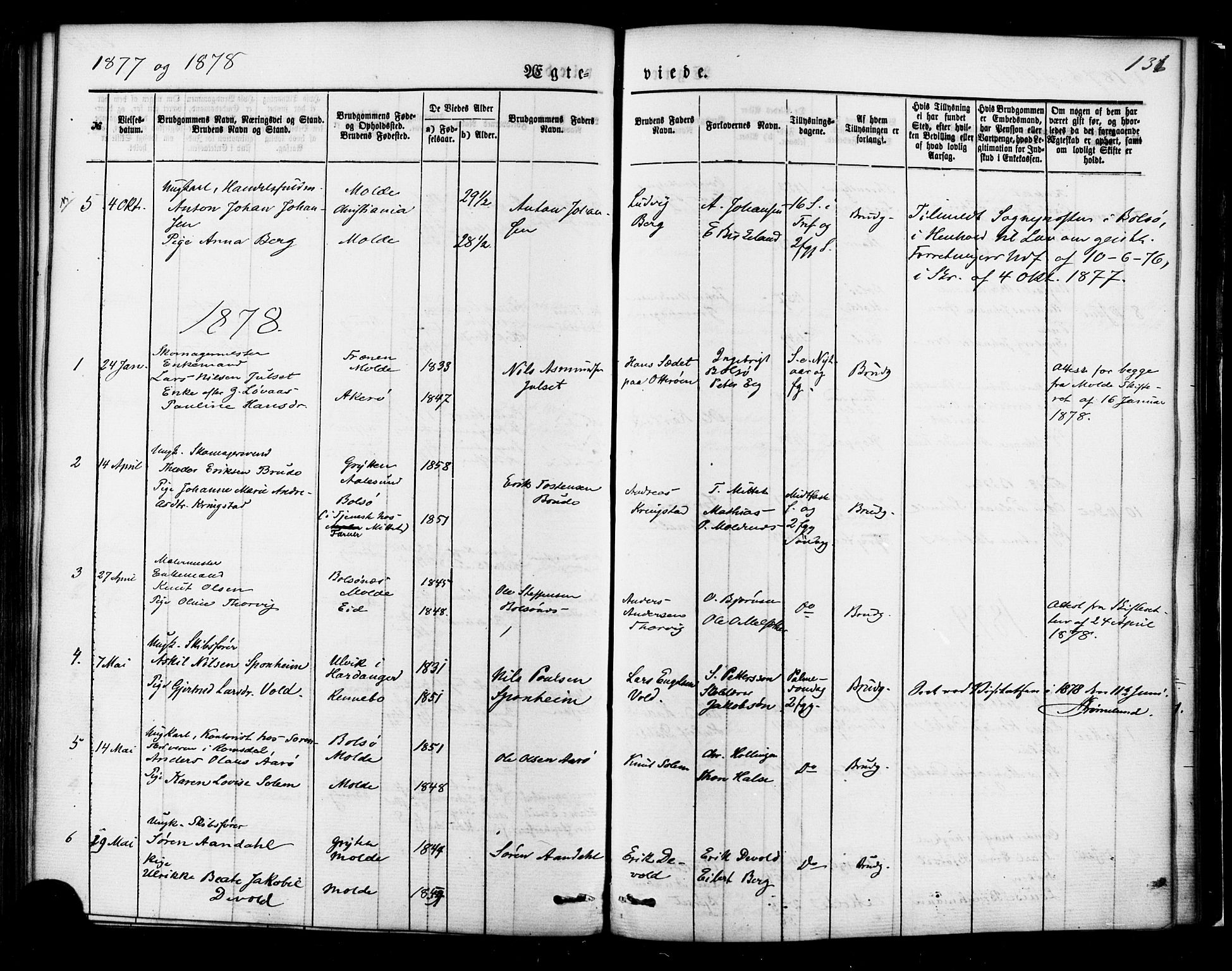 Ministerialprotokoller, klokkerbøker og fødselsregistre - Møre og Romsdal, AV/SAT-A-1454/558/L0691: Parish register (official) no. 558A05, 1873-1886, p. 136