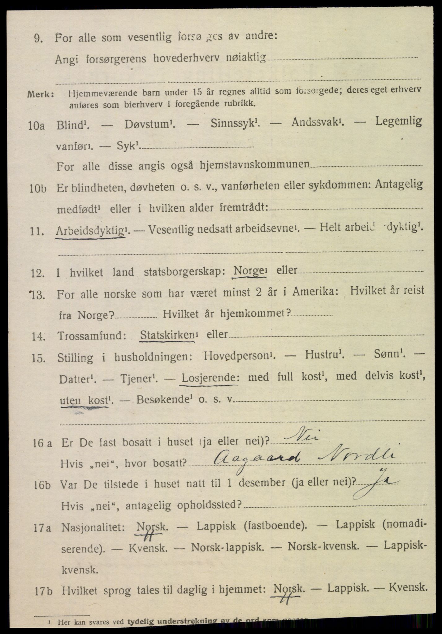 SAT, 1920 census for Nordli, 1920, p. 852