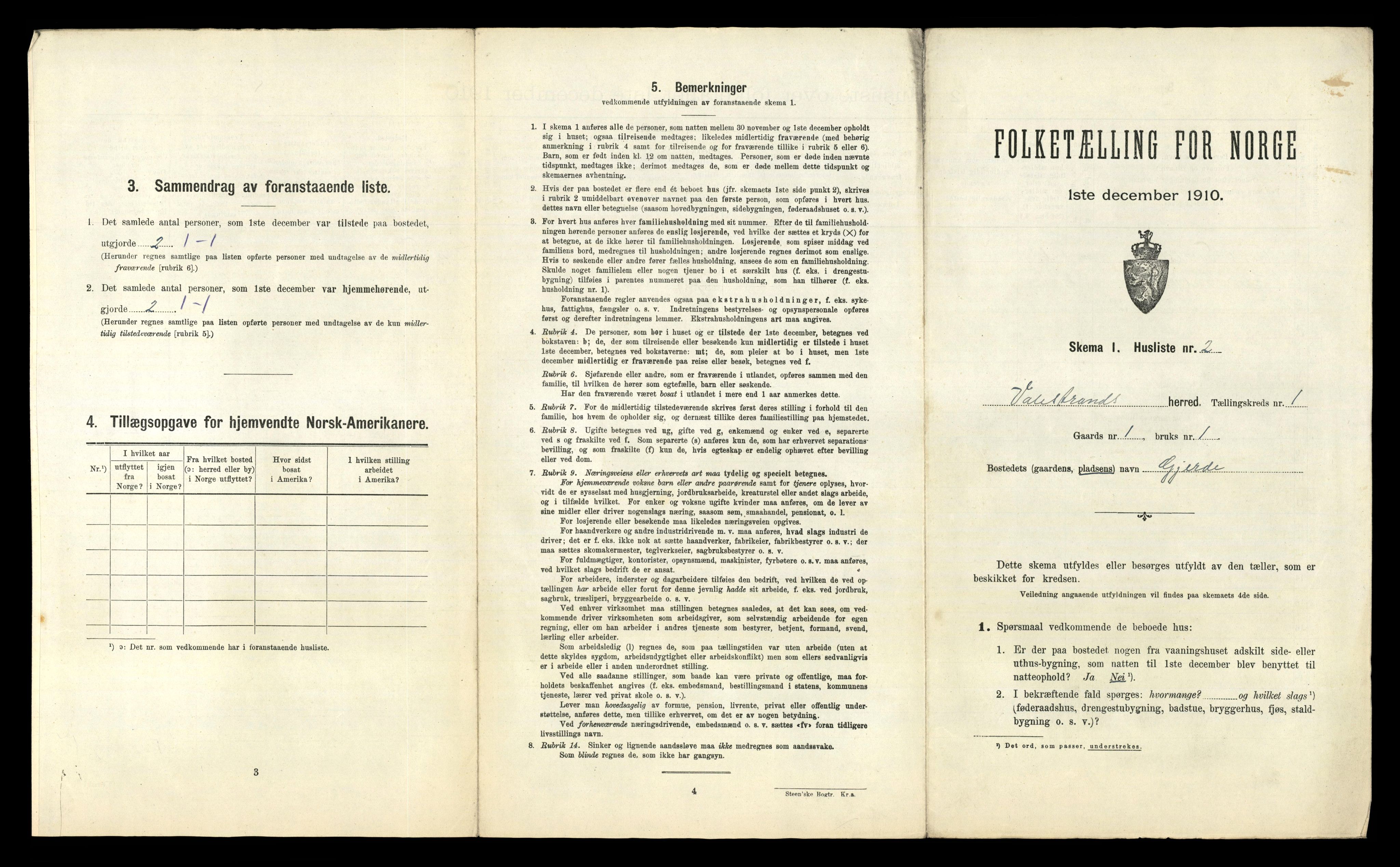 RA, 1910 census for Valestrand, 1910, p. 26