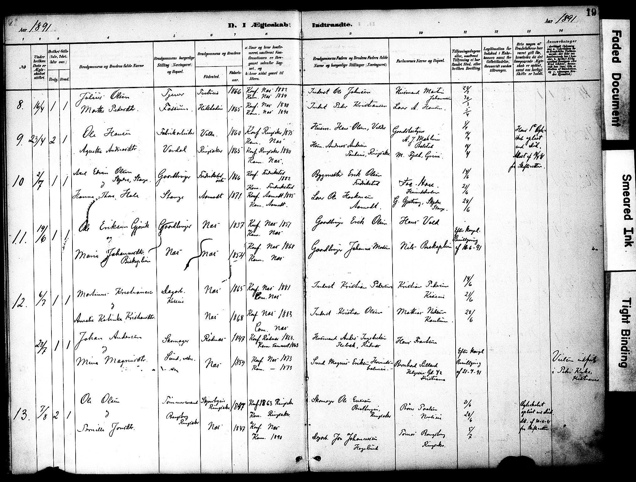 Nes prestekontor, Hedmark, AV/SAH-PREST-020/K/Ka/L0008: Parish register (official) no. 8, 1883-1905, p. 19