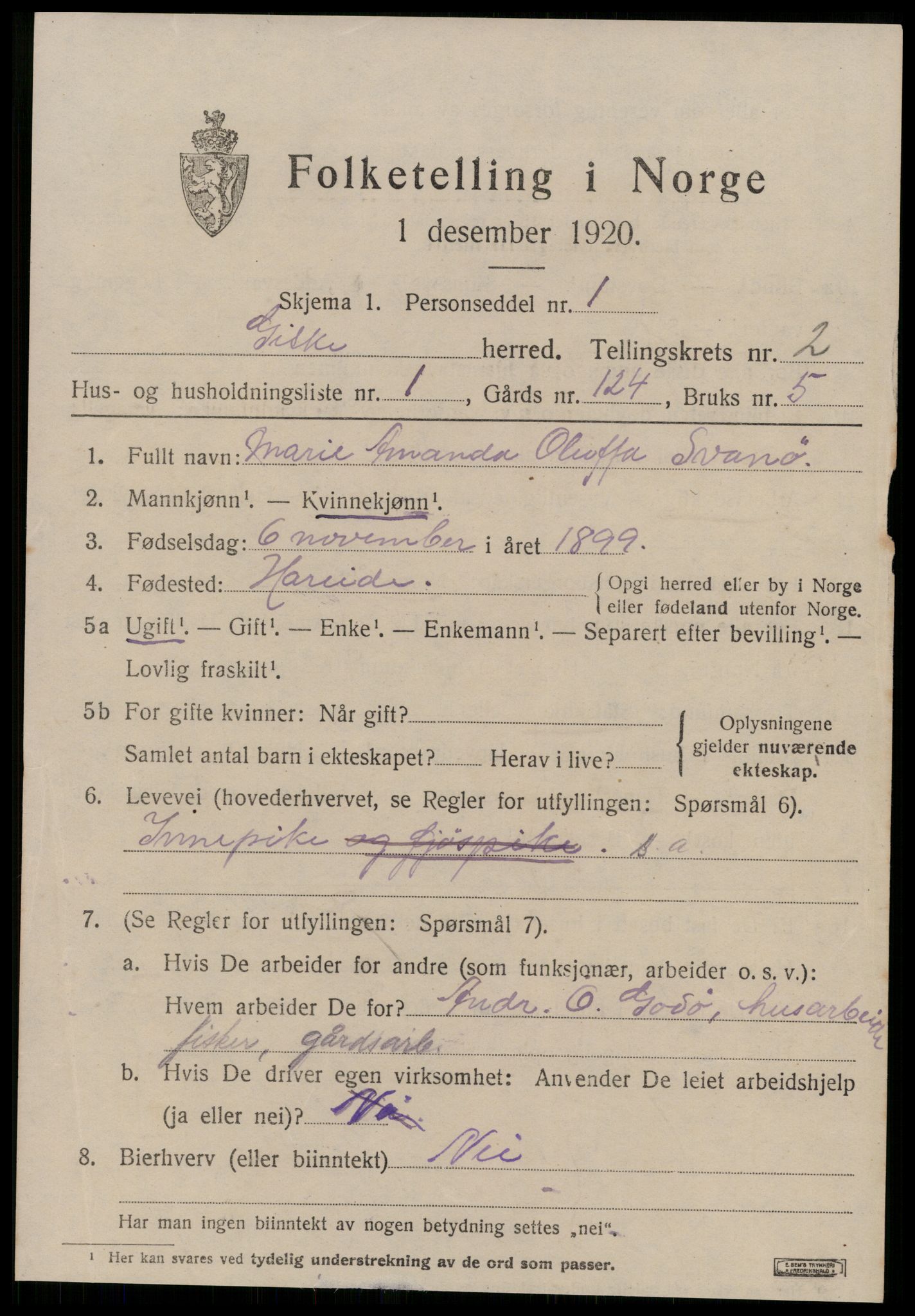 SAT, 1920 census for Giske, 1920, p. 862