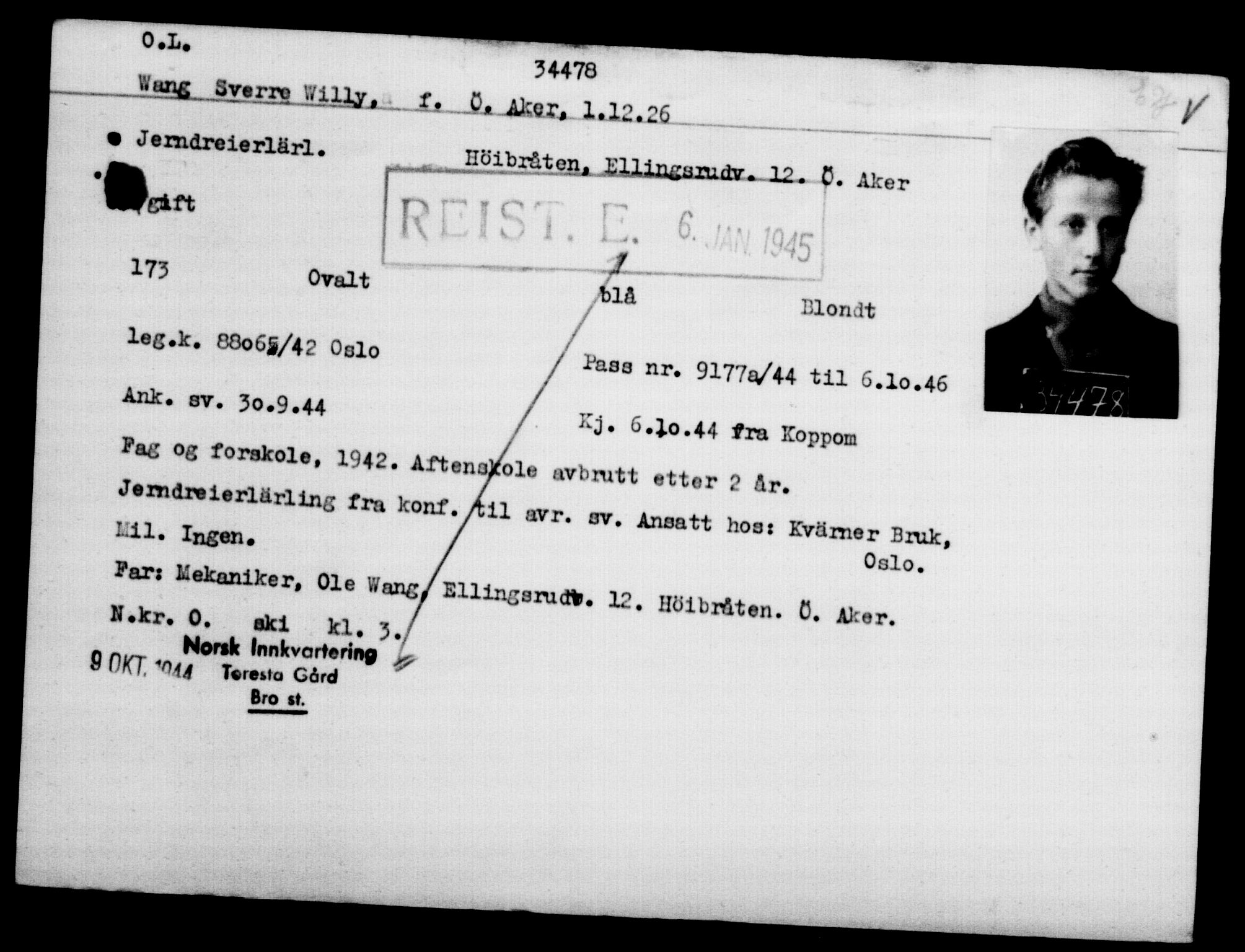 Utenriksstasjonene, Legasjonen i Stockholm, Flyktningkontoret, AV/RA-S-6753/V/Va/L0013: Kjesäterkartoteket, flyktninger med registreringsnr. 31500-34731, 1940-1945, p. 3137