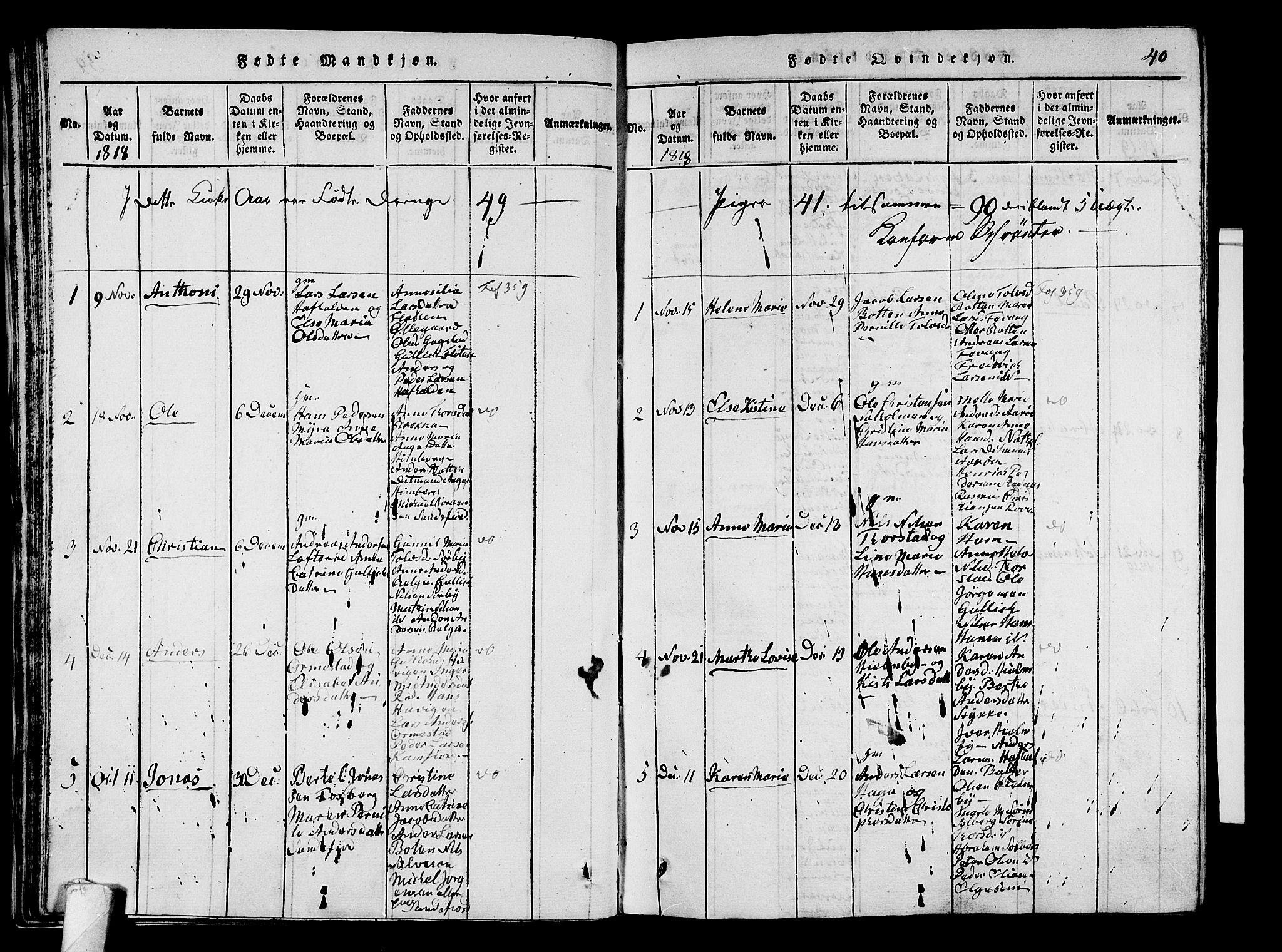 Sandar kirkebøker, SAKO/A-243/G/Ga/L0001: Parish register (copy) no. 1, 1814-1835, p. 40