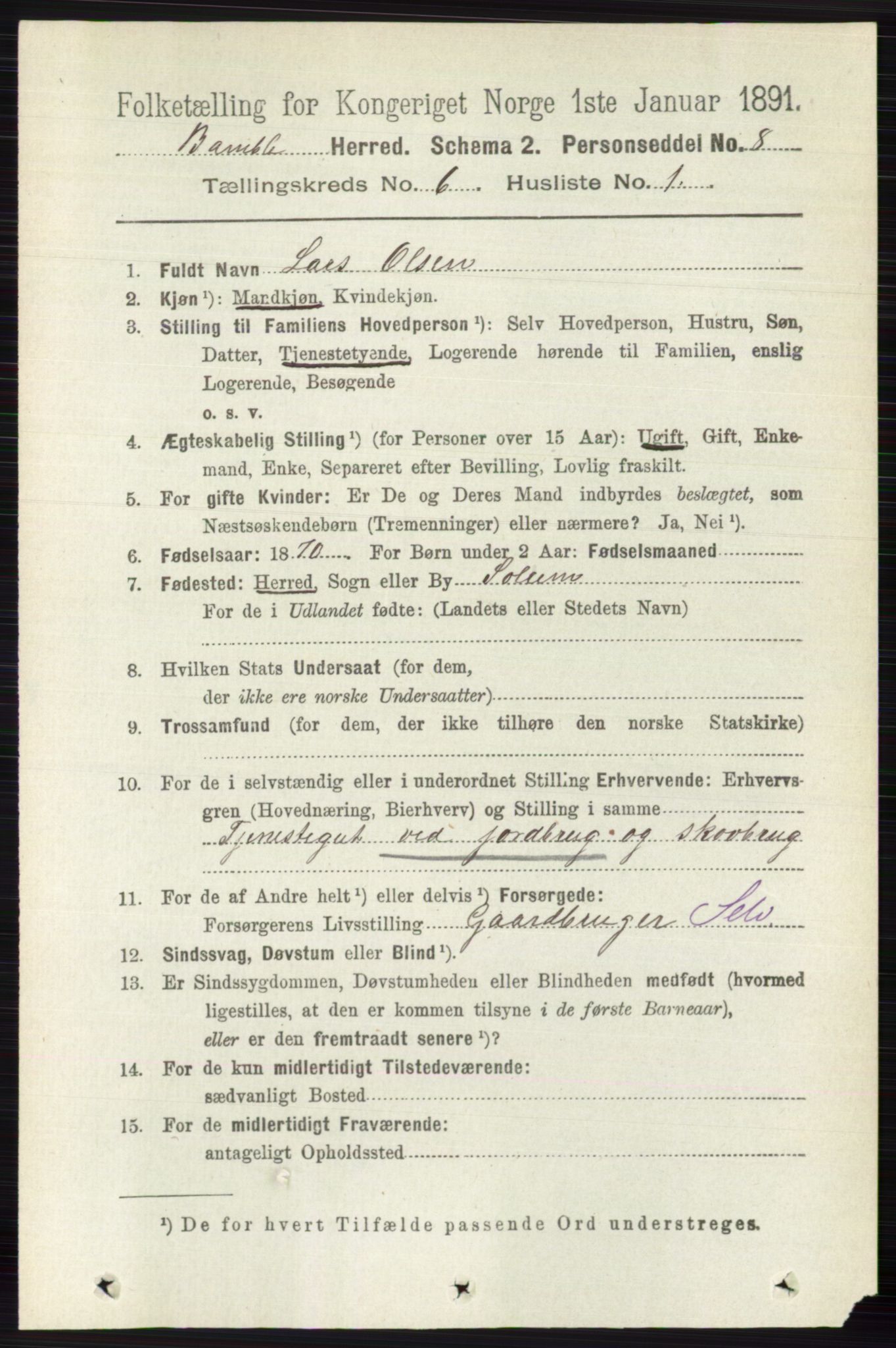 RA, 1891 census for 0814 Bamble, 1891, p. 2701