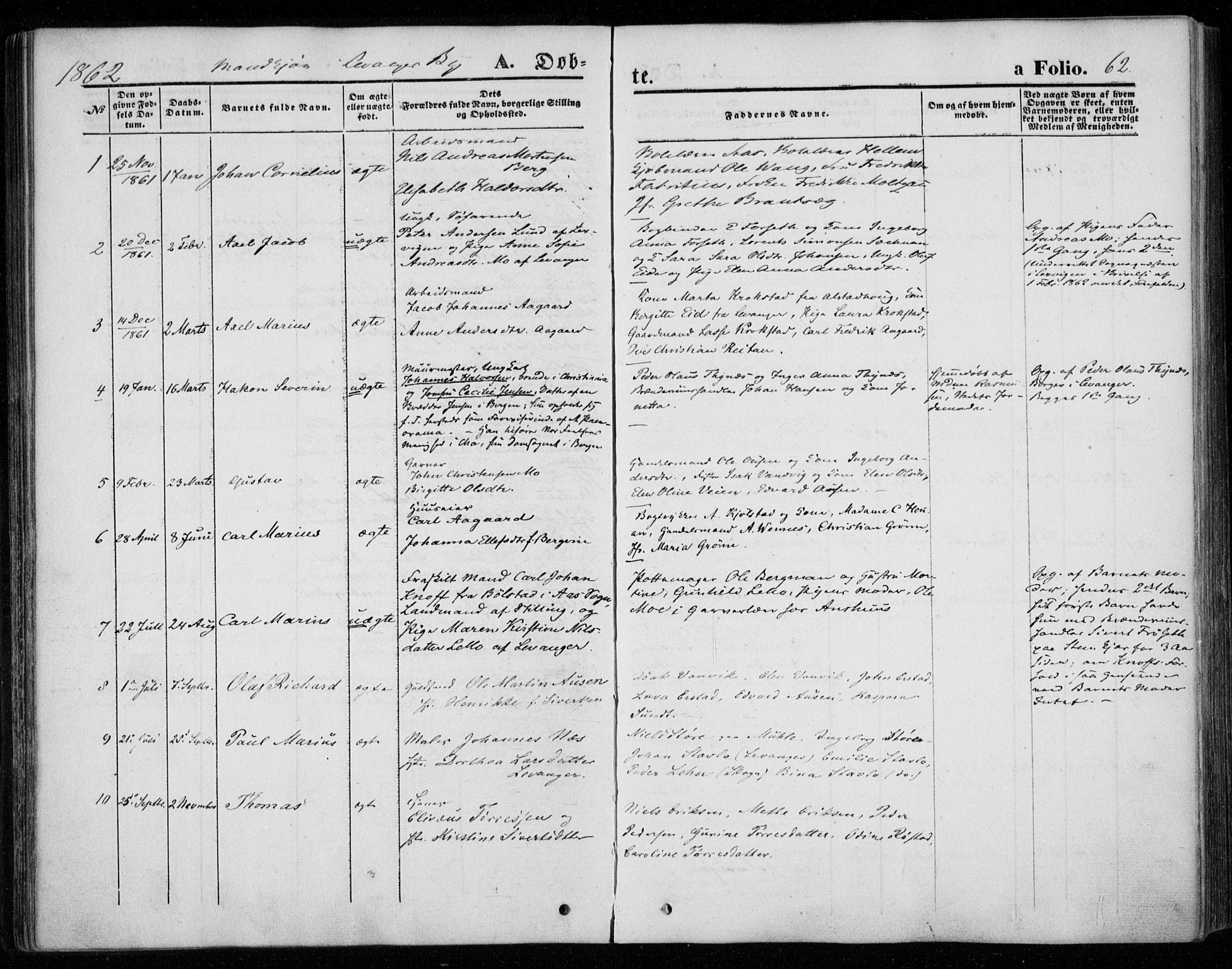 Ministerialprotokoller, klokkerbøker og fødselsregistre - Nord-Trøndelag, SAT/A-1458/720/L0184: Parish register (official) no. 720A02 /1, 1855-1863, p. 62