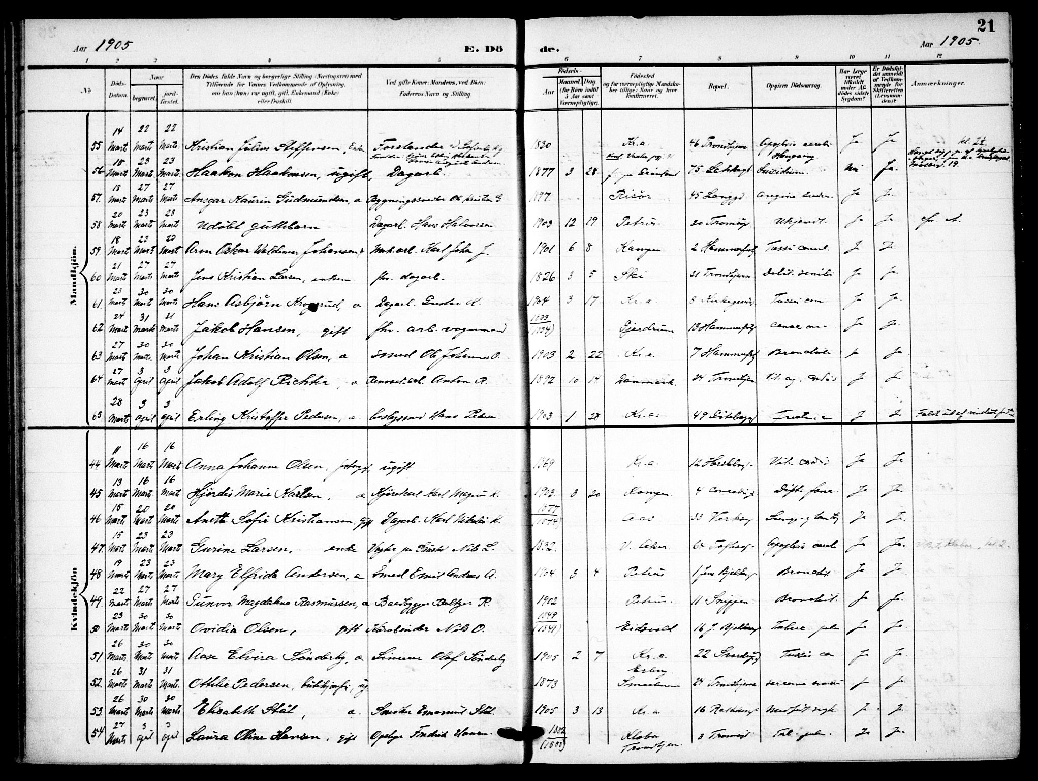 Petrus prestekontor Kirkebøker, AV/SAO-A-10872/F/Fa/L0010: Parish register (official) no. 10, 1904-1916, p. 21
