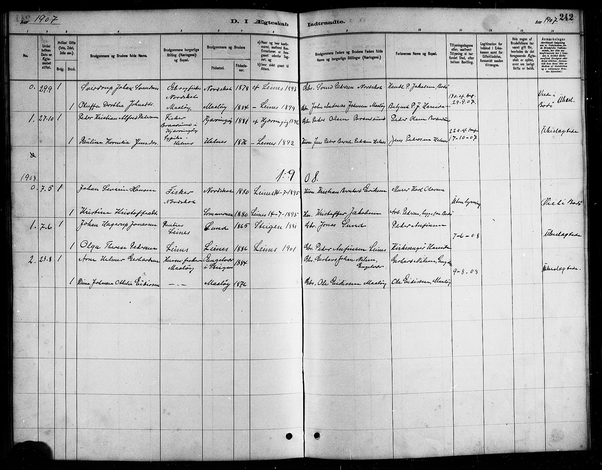 Ministerialprotokoller, klokkerbøker og fødselsregistre - Nordland, AV/SAT-A-1459/857/L0828: Parish register (copy) no. 857C03, 1879-1908, p. 242