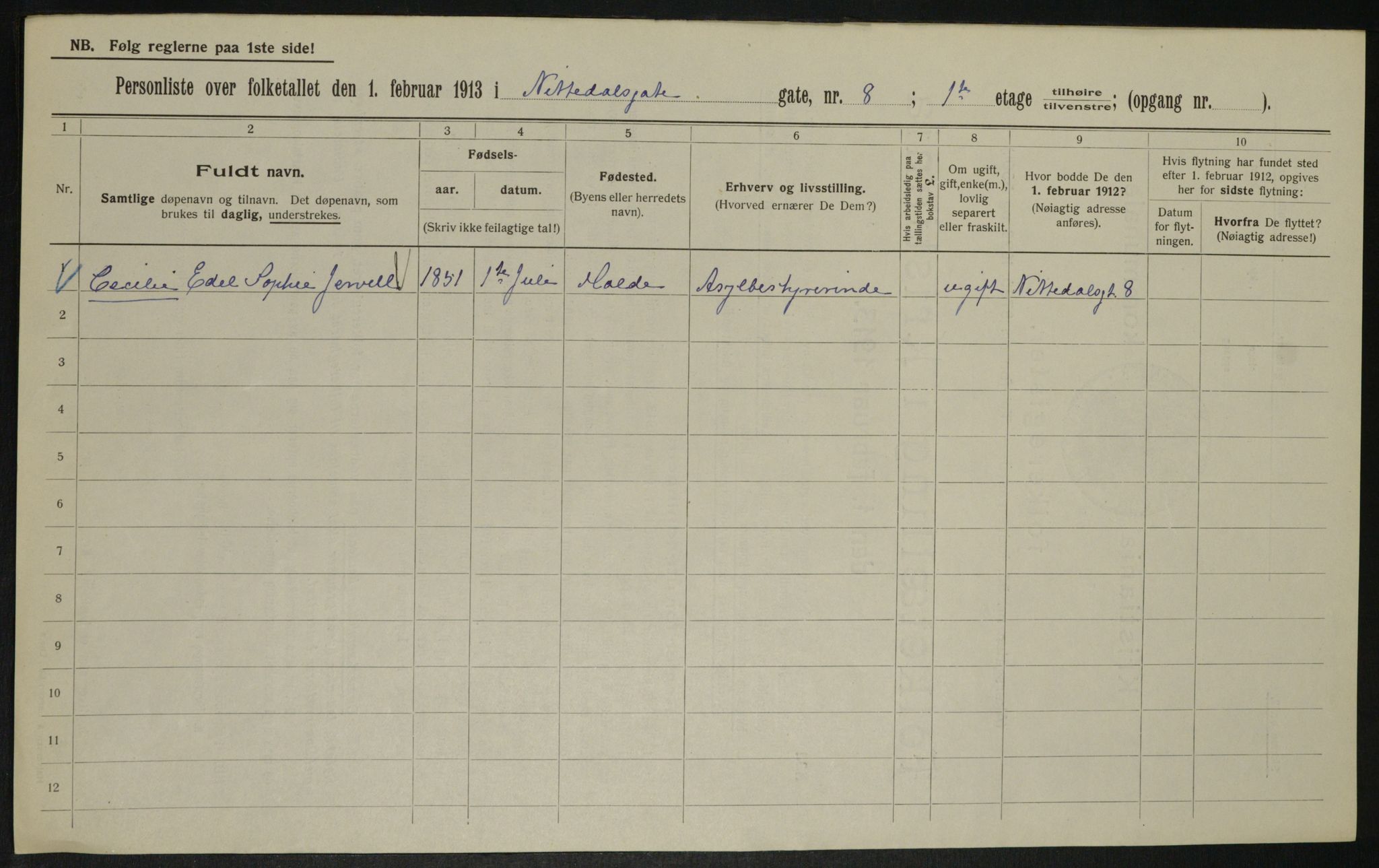 OBA, Municipal Census 1913 for Kristiania, 1913, p. 71260