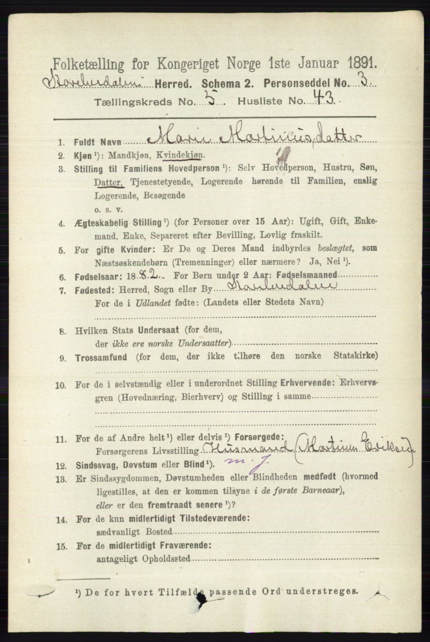 RA, 1891 census for 0430 Stor-Elvdal, 1891, p. 2032