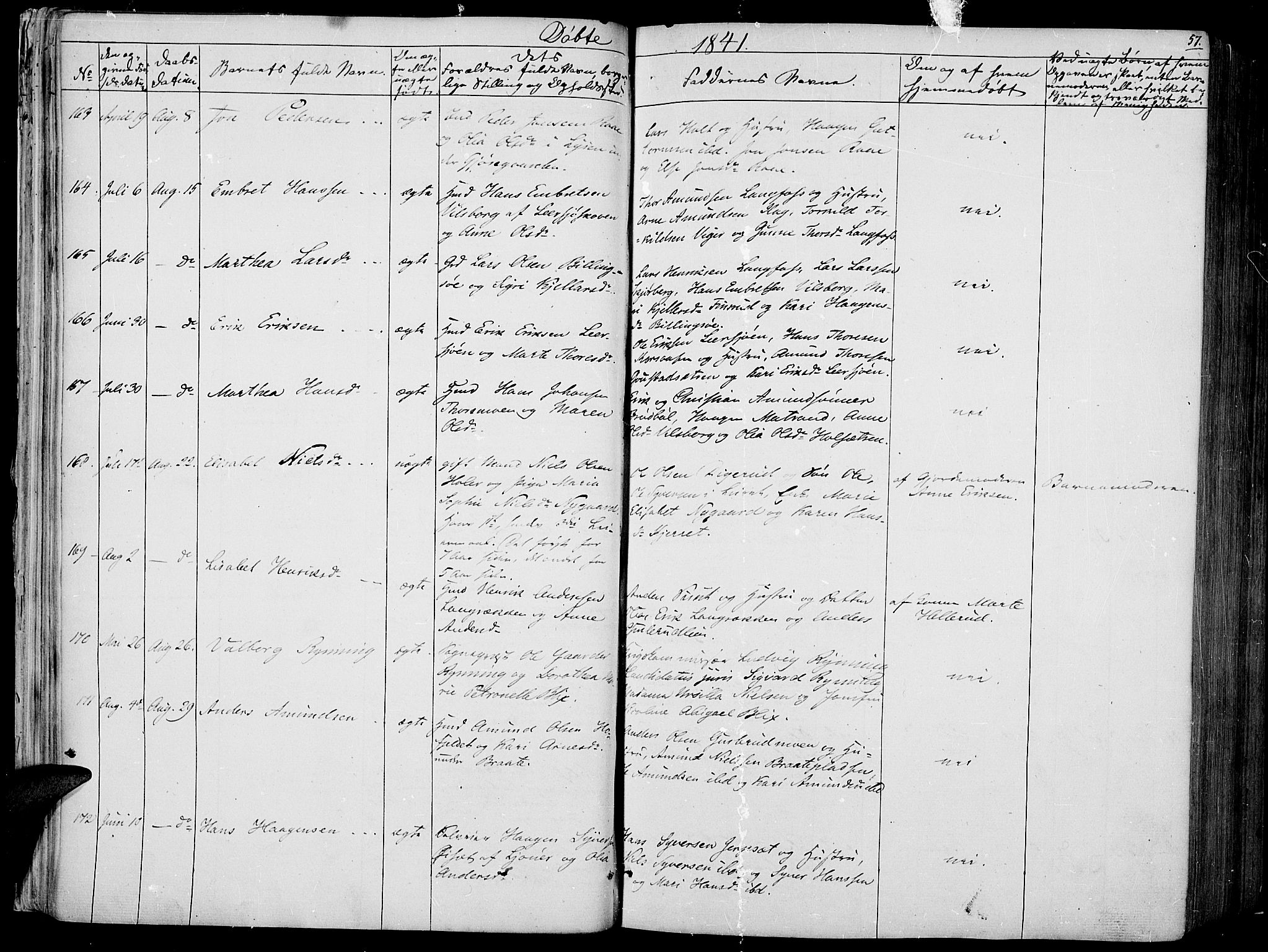 Vinger prestekontor, SAH/PREST-024/H/Ha/Haa/L0008: Parish register (official) no. 8, 1839-1847, p. 57