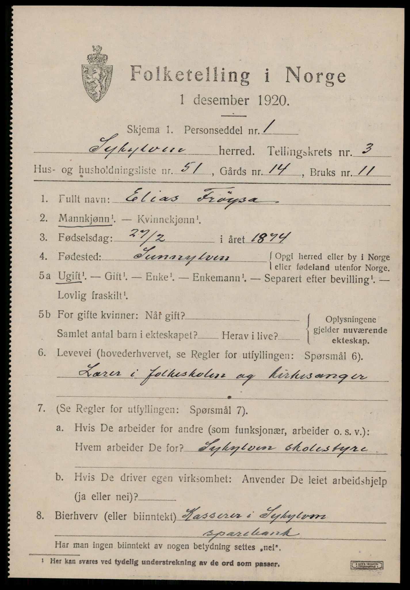 SAT, 1920 census for Sykkylven, 1920, p. 2725