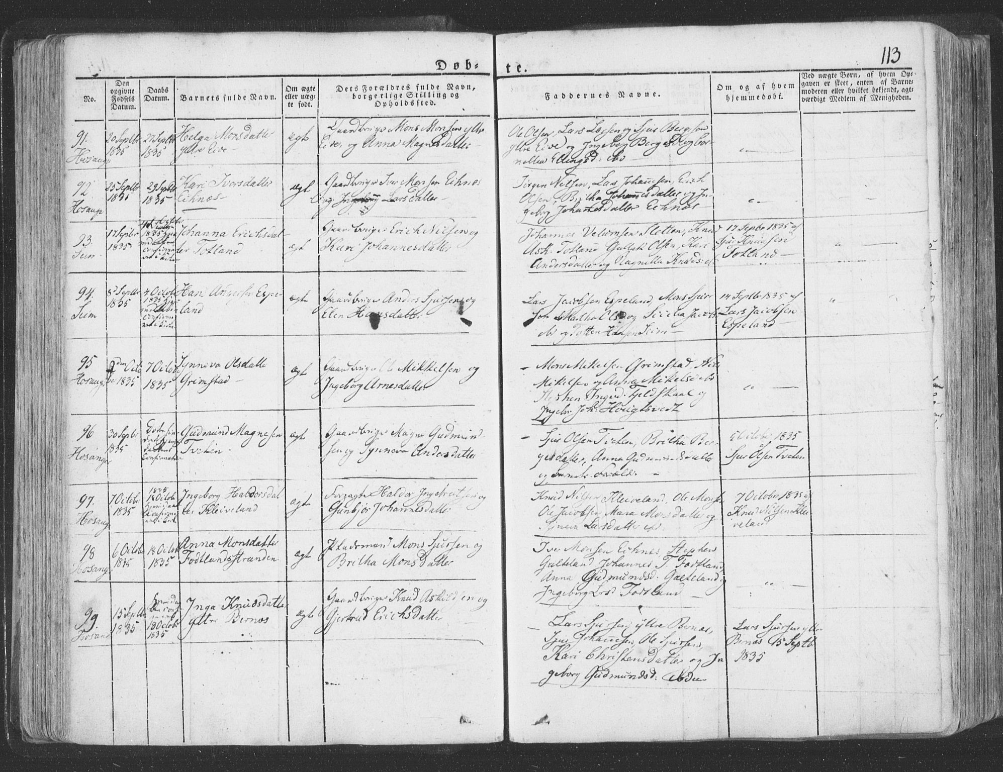 Hosanger sokneprestembete, AV/SAB-A-75801/H/Haa: Parish register (official) no. A 6, 1824-1835, p. 113