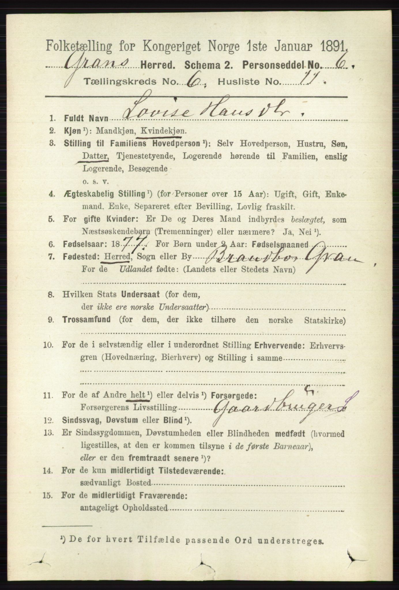 RA, 1891 census for 0534 Gran, 1891, p. 2294