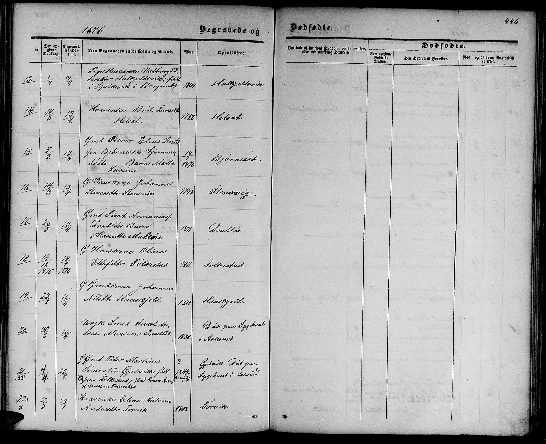 Ministerialprotokoller, klokkerbøker og fødselsregistre - Møre og Romsdal, AV/SAT-A-1454/511/L0157: Parish register (copy) no. 511C03, 1864-1884, p. 446