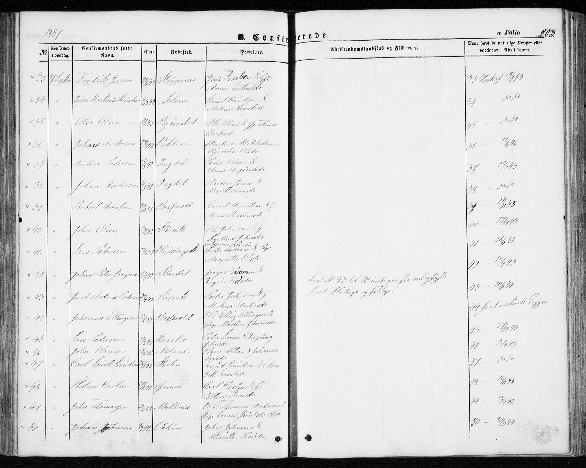 Ministerialprotokoller, klokkerbøker og fødselsregistre - Sør-Trøndelag, AV/SAT-A-1456/646/L0611: Parish register (official) no. 646A09, 1848-1857, p. 203