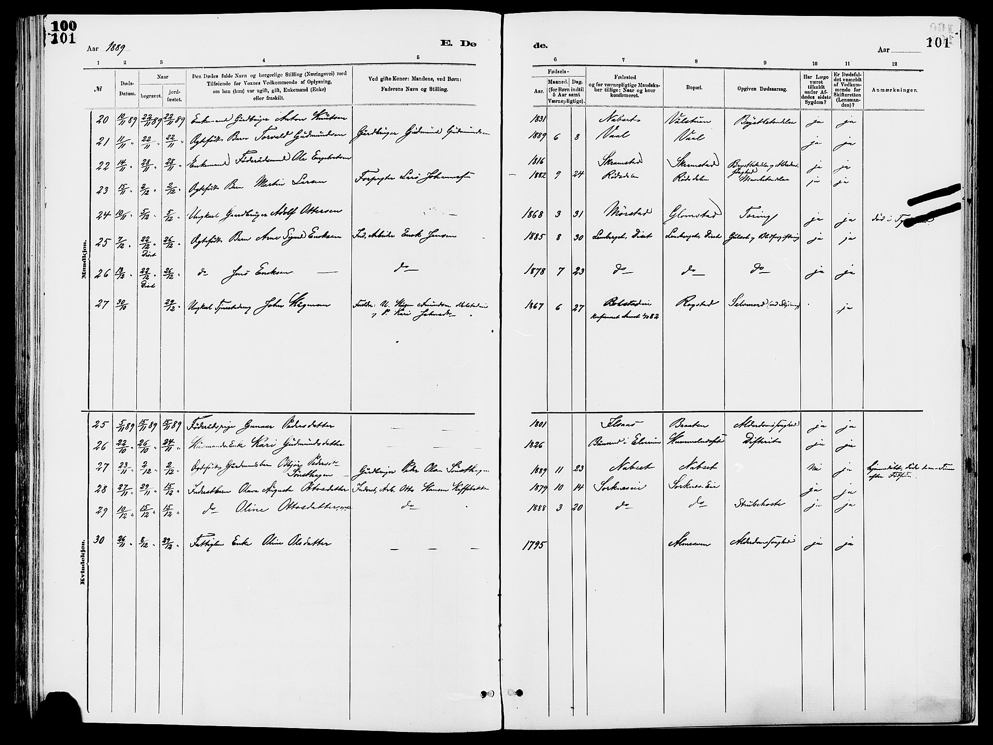 Åmot prestekontor, Hedmark, AV/SAH-PREST-056/H/Ha/Haa/L0010: Parish register (official) no. 10, 1884-1889, p. 101