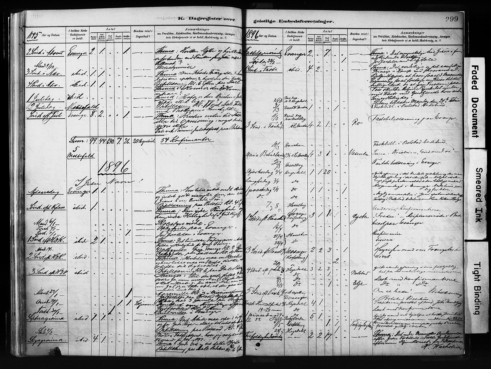 Evanger sokneprestembete, SAB/A-99924: Parish register (official) no. A 1, 1877-1899, p. 299