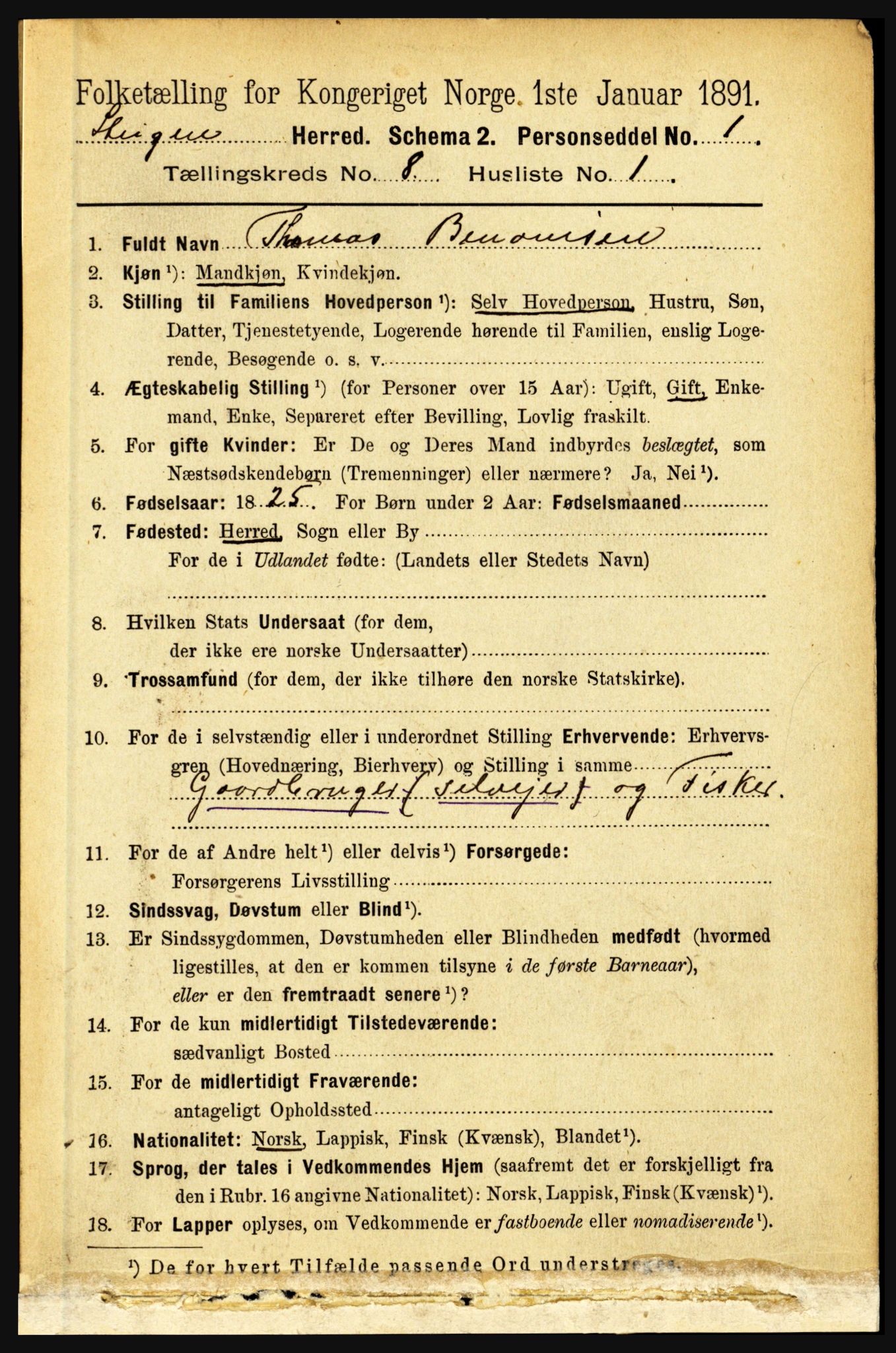 RA, 1891 census for 1848 Steigen, 1891, p. 2606