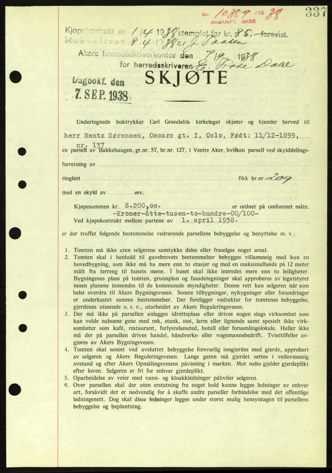Aker herredsskriveri, SAO/A-10896/G/Gb/Gba/Gbab/L0025: Mortgage book no. A154-155, 1938-1938, Diary no: : 10389/1938