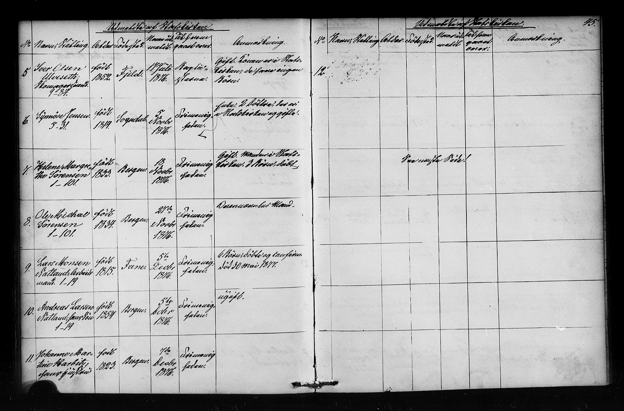 Nykirken Sokneprestembete, SAB/A-77101/H/Haa/L0052: Parish register (official) no. H 1, 1858-1896, p. 45