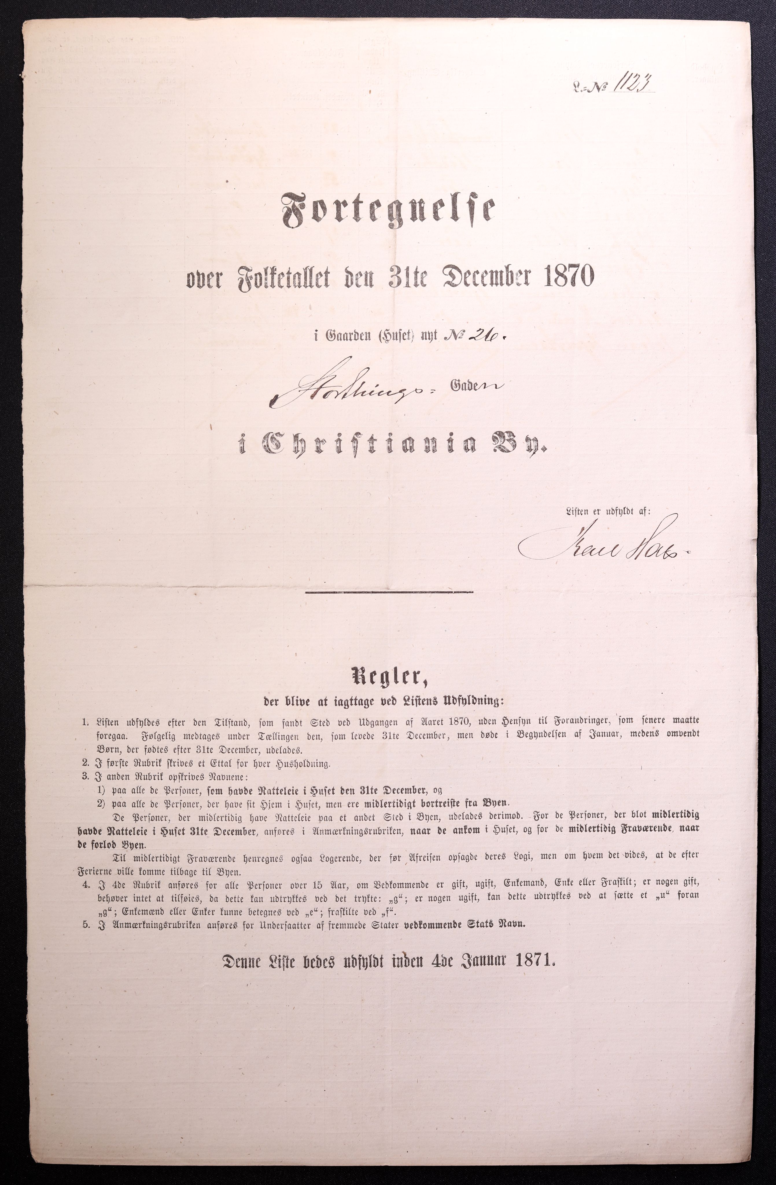RA, 1870 census for 0301 Kristiania, 1870, p. 3954