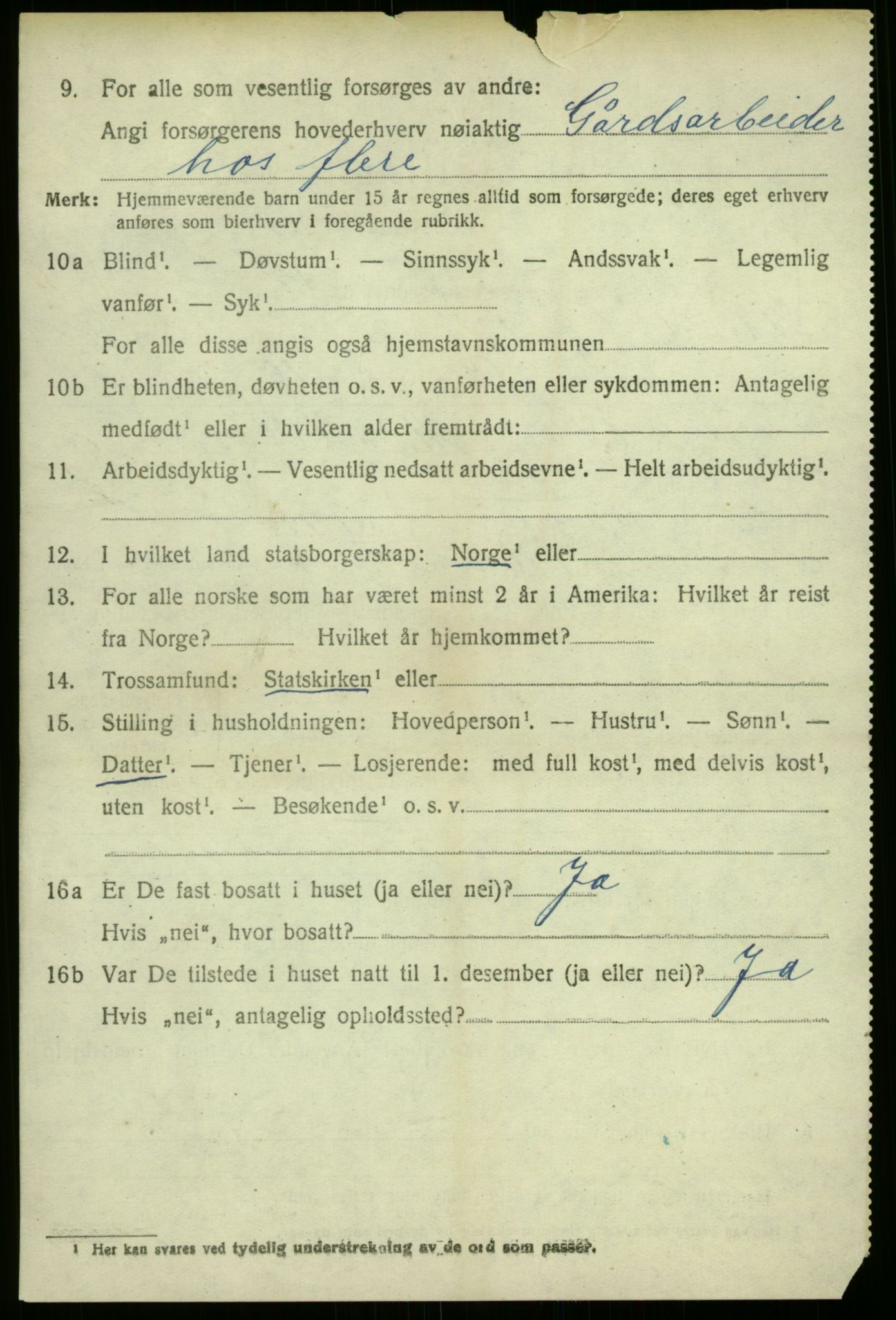 SAB, 1920 census for Årdal, 1920, p. 2606