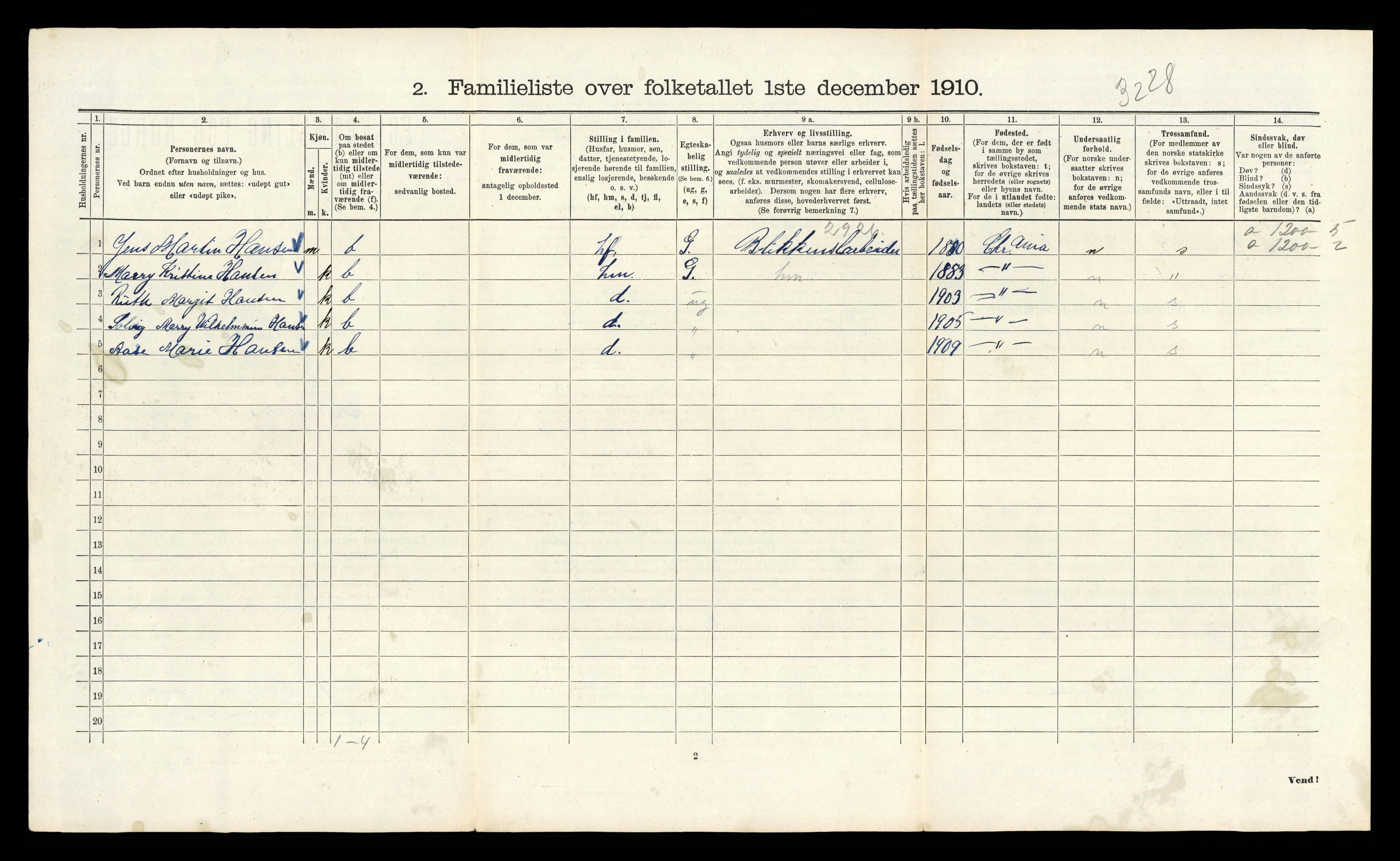 RA, 1910 census for Kristiania, 1910, p. 34158