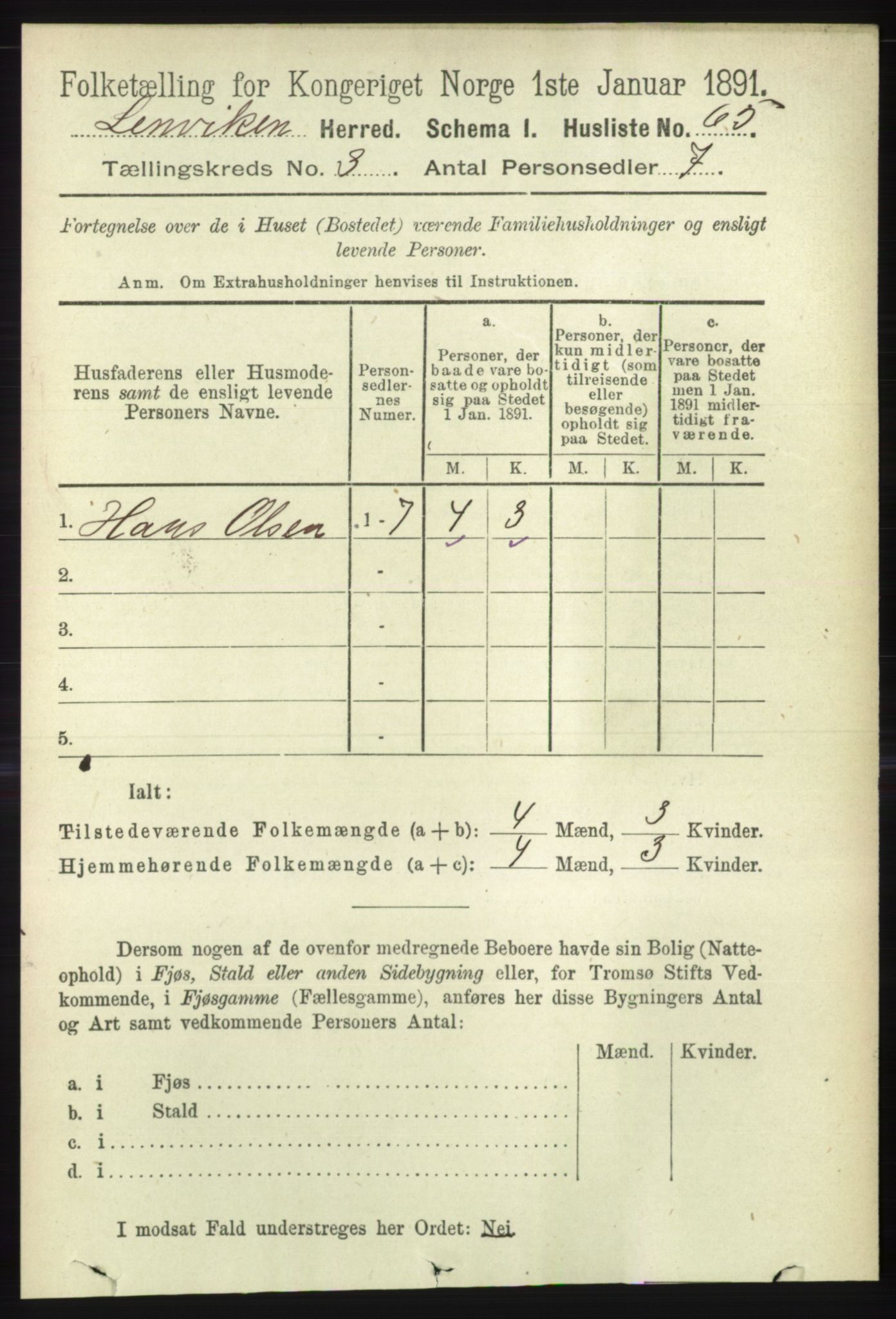 RA, 1891 census for 1931 Lenvik, 1891, p. 1345