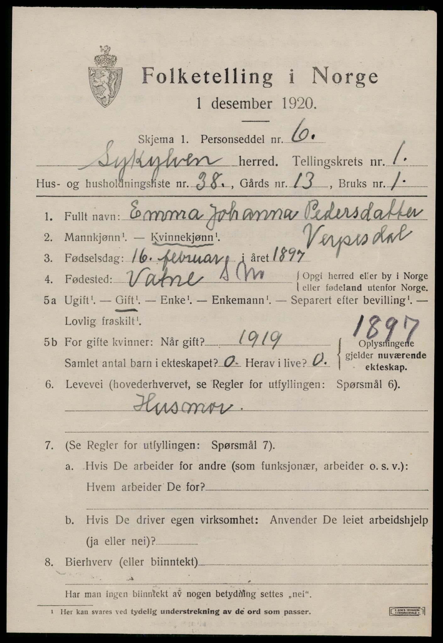 SAT, 1920 census for Sykkylven, 1920, p. 1359