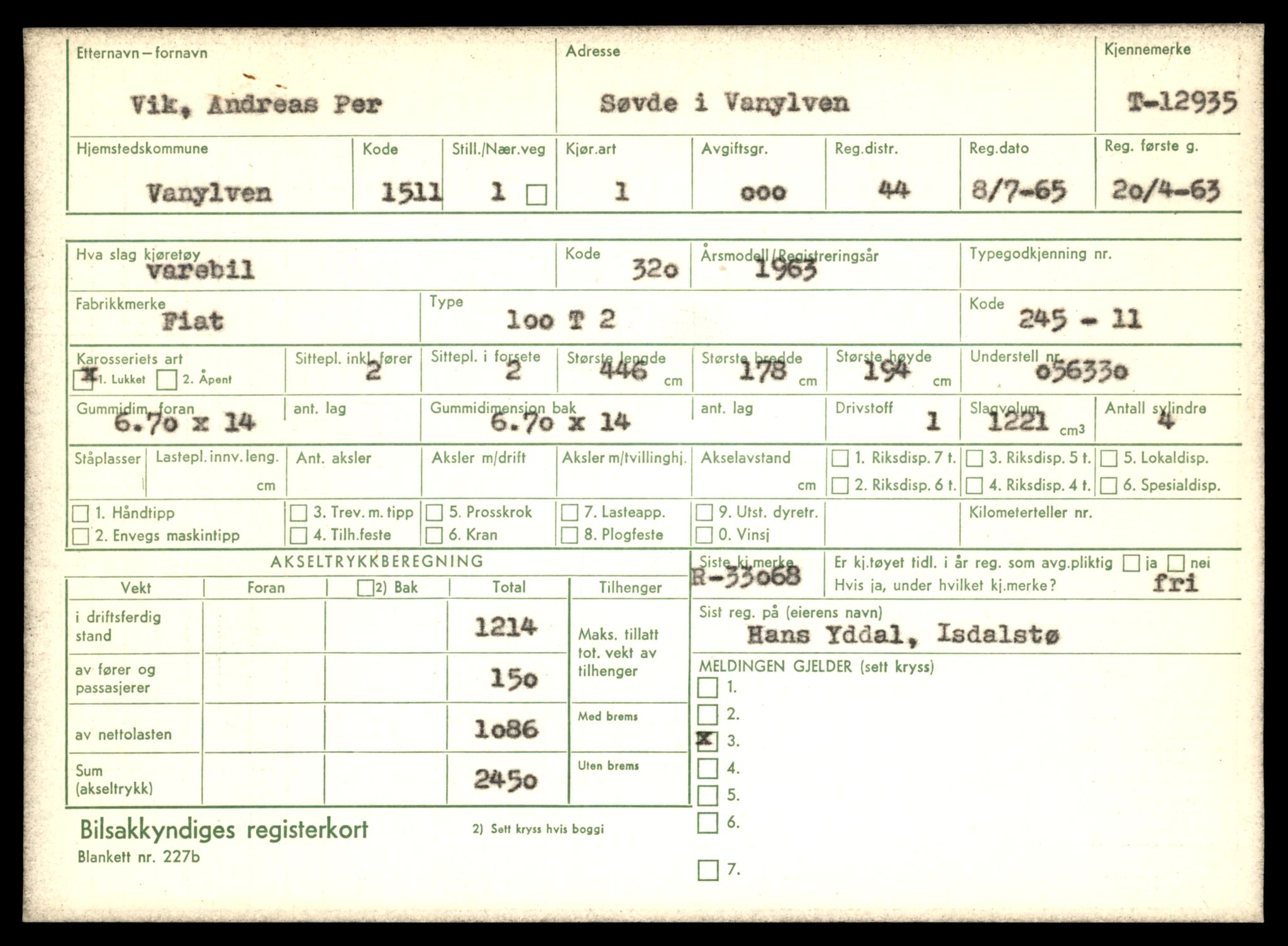 Møre og Romsdal vegkontor - Ålesund trafikkstasjon, AV/SAT-A-4099/F/Fe/L0036: Registreringskort for kjøretøy T 12831 - T 13030, 1927-1998, p. 1615