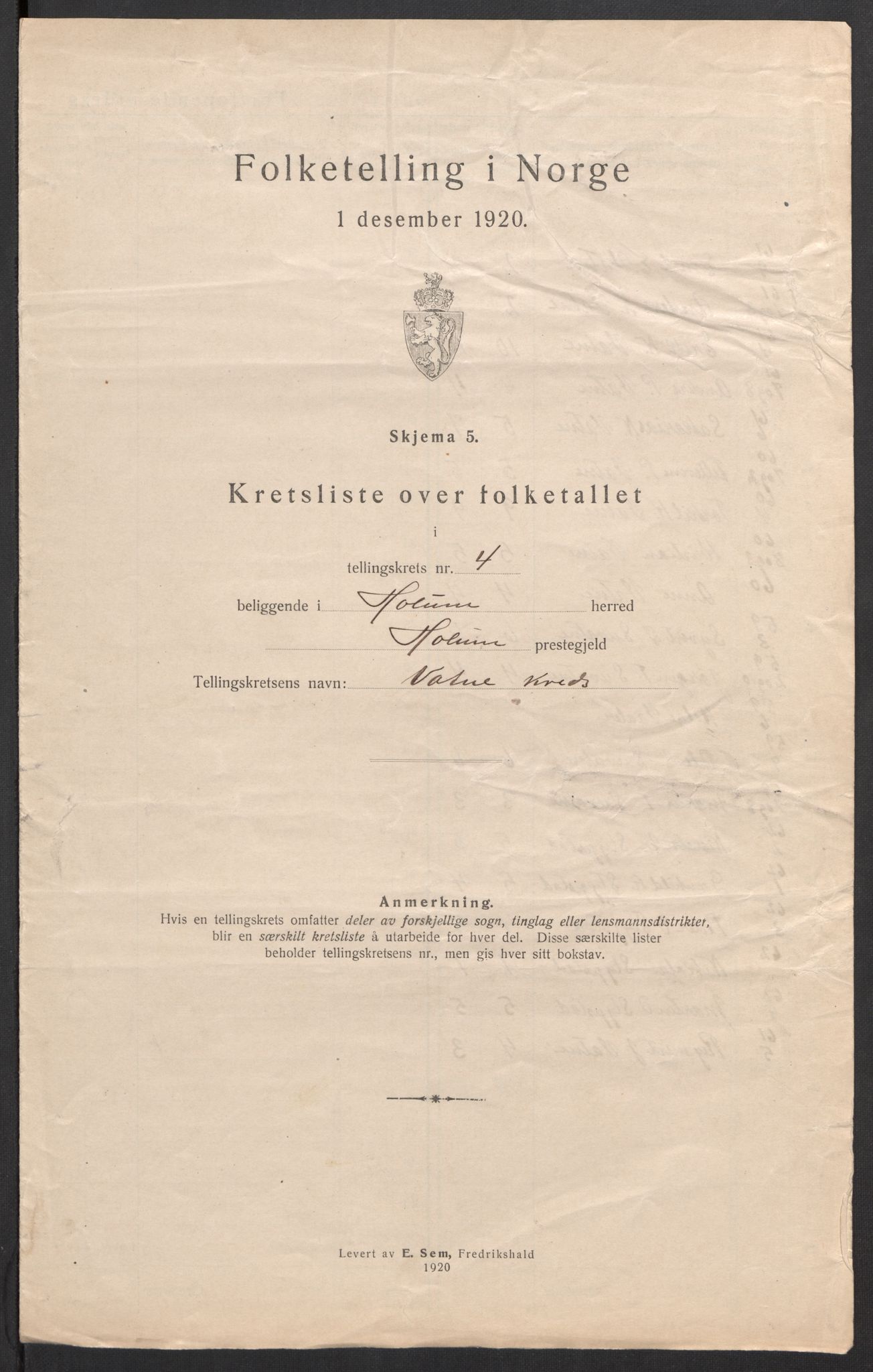SAK, 1920 census for Holum, 1920, p. 22