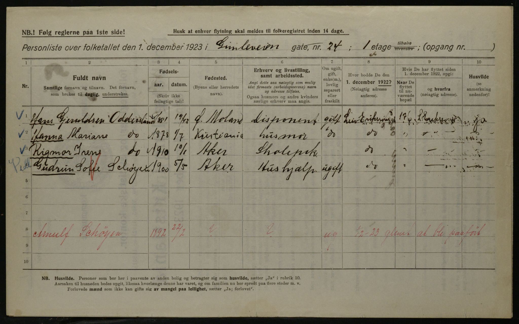 OBA, Municipal Census 1923 for Kristiania, 1923, p. 33180