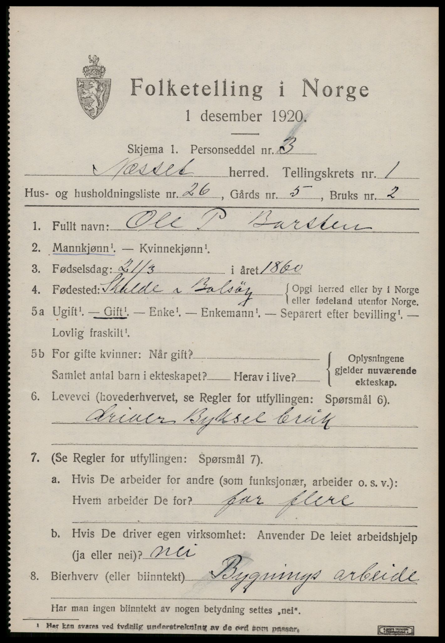 SAT, 1920 census for Nesset, 1920, p. 932