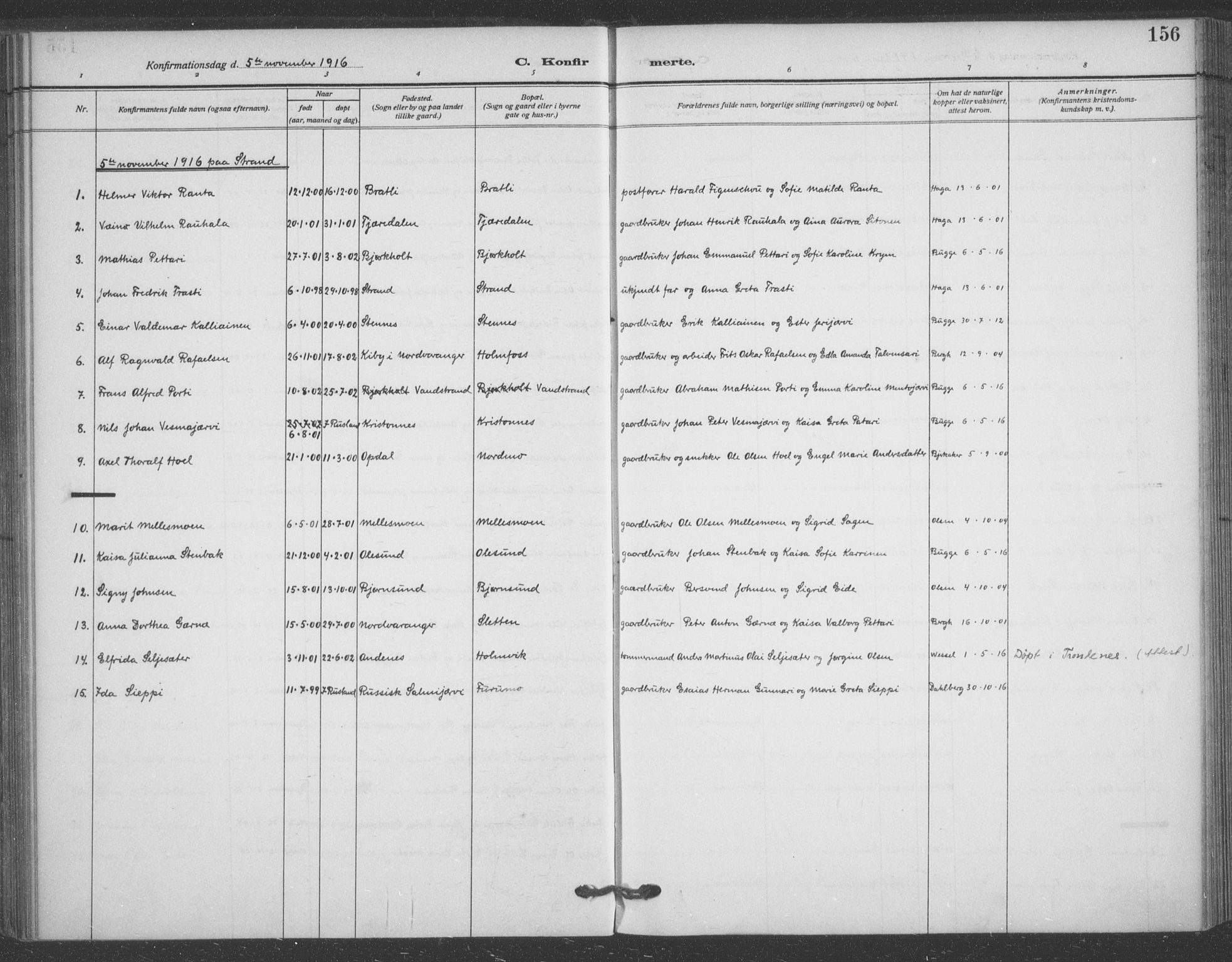 Sør-Varanger sokneprestkontor, AV/SATØ-S-1331/H/Ha/L0005kirke: Parish register (official) no. 5, 1909-1919, p. 156