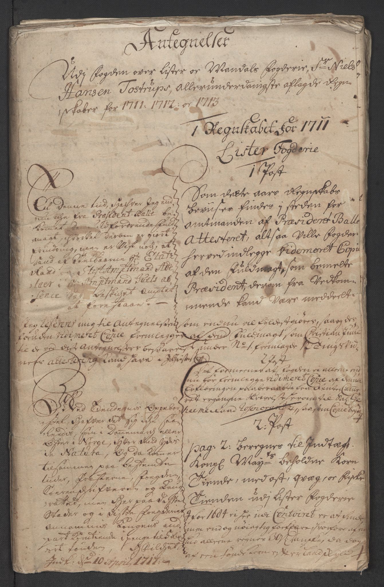 Rentekammeret inntil 1814, Reviderte regnskaper, Fogderegnskap, RA/EA-4092/R43/L2557: Fogderegnskap Lista og Mandal, 1711-1713, p. 3