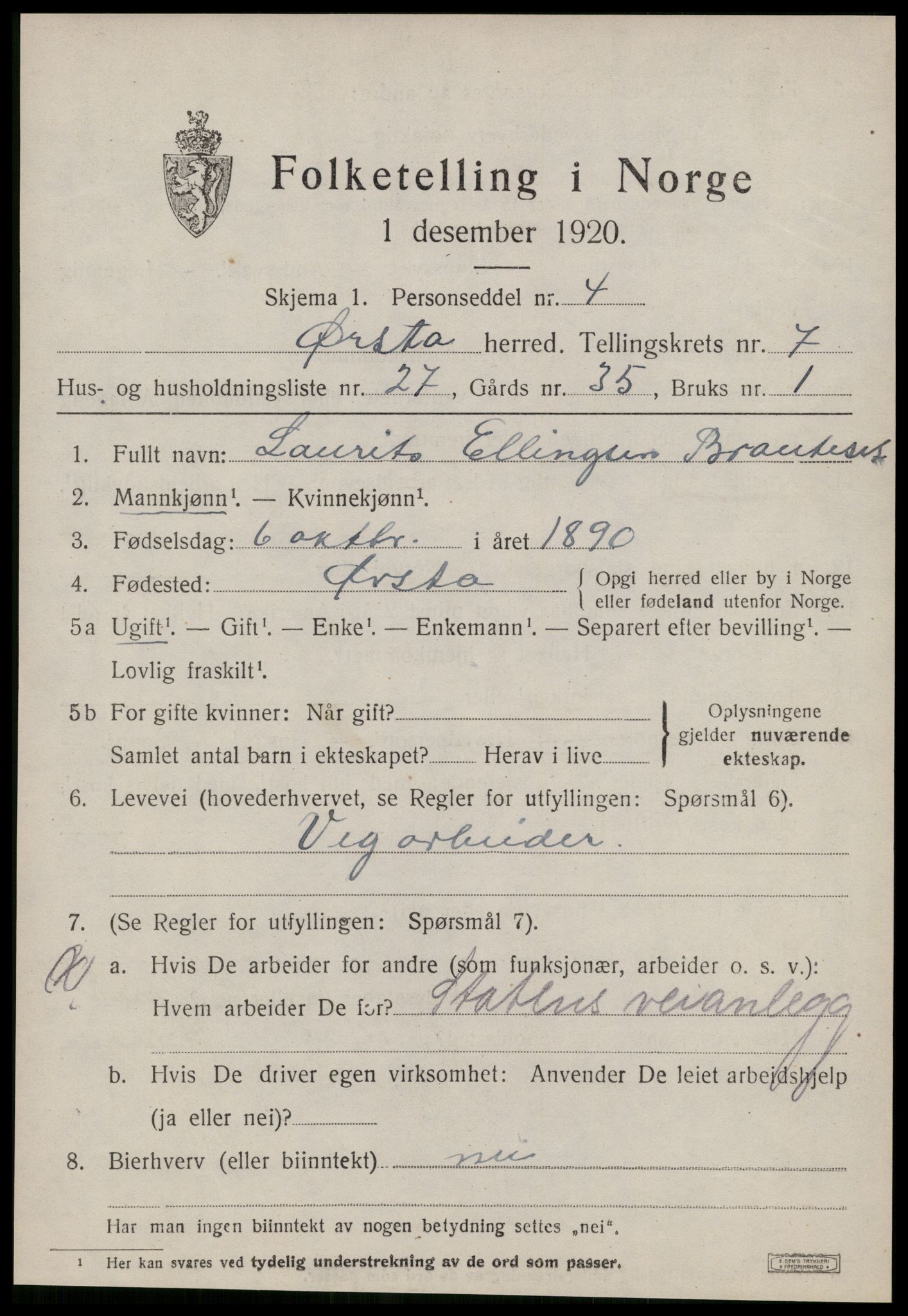 SAT, 1920 census for Ørsta, 1920, p. 5734