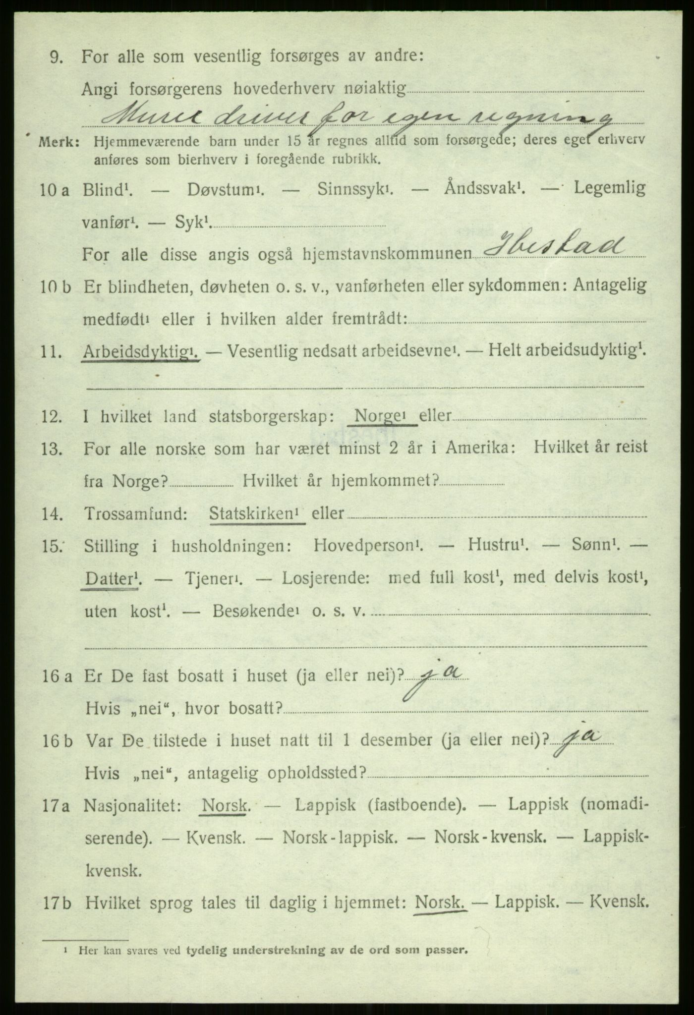 SATØ, 1920 census for Ibestad, 1920, p. 5425