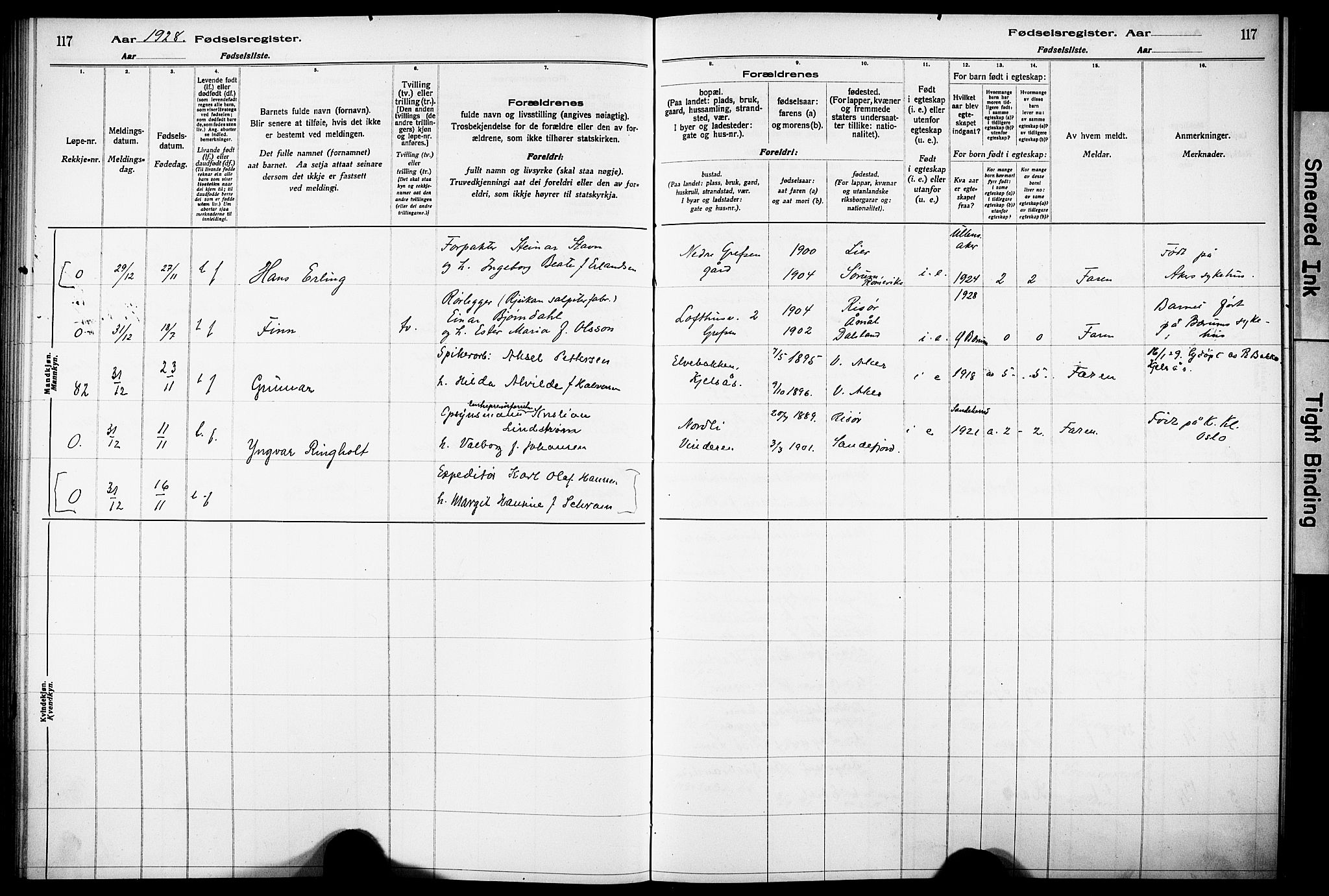 Vestre Aker prestekontor Kirkebøker, AV/SAO-A-10025/J/Ja/L0003: Birth register no. 3, 1926-1930, p. 117