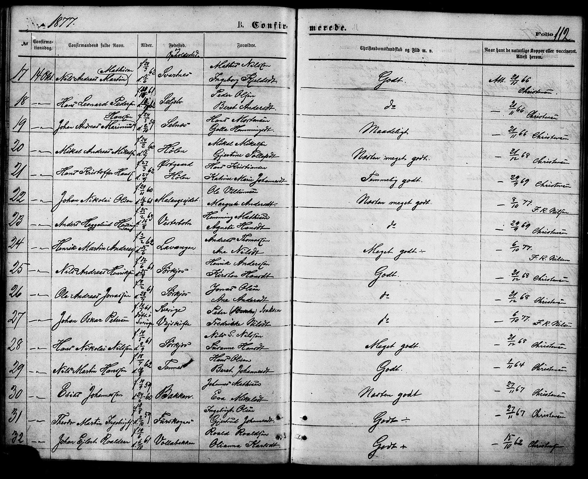 Balsfjord sokneprestembete, SATØ/S-1303/G/Ga/L0004kirke: Parish register (official) no. 4, 1871-1883, p. 112
