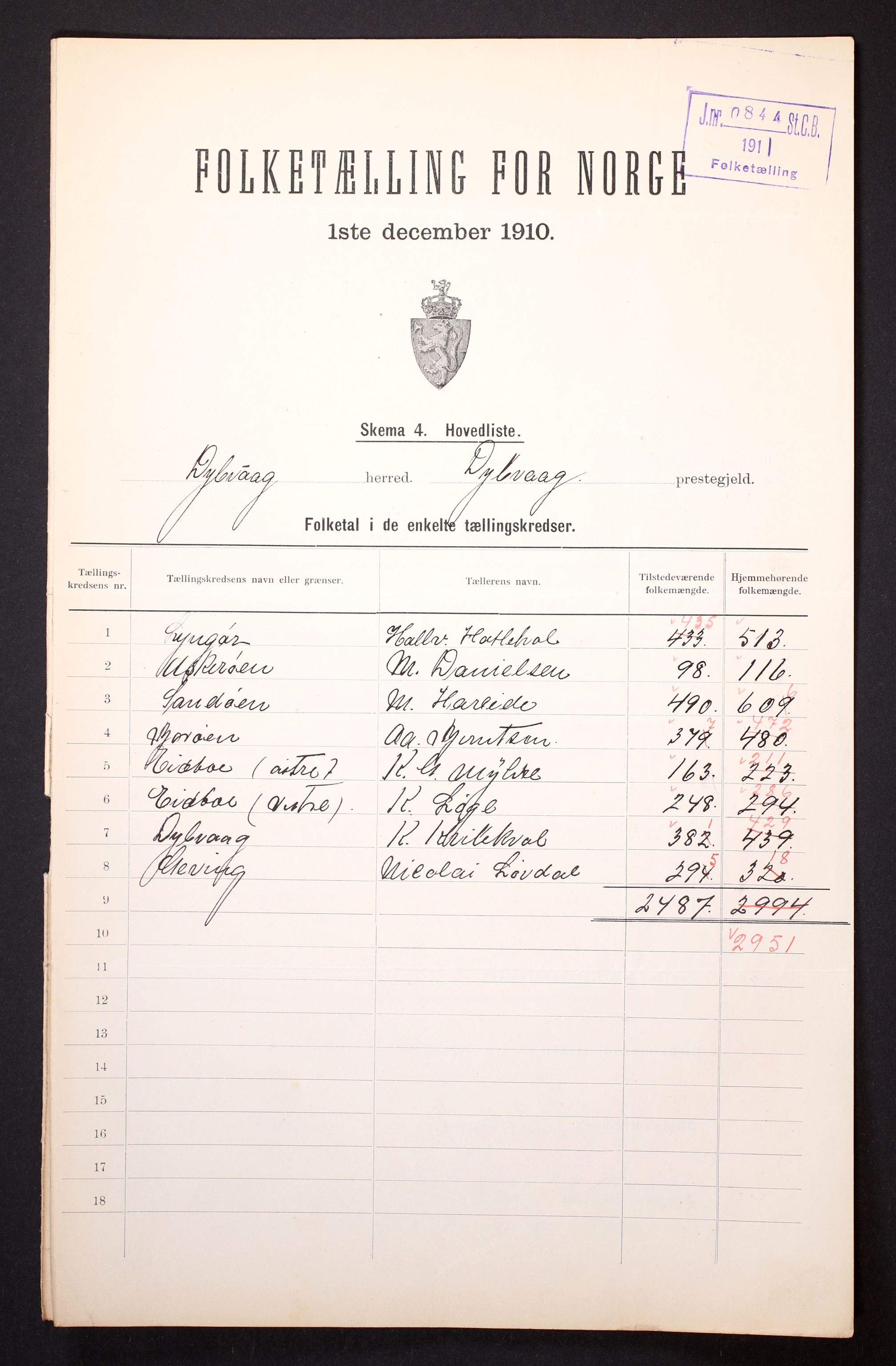 RA, 1910 census for Dypvåg, 1910, p. 2