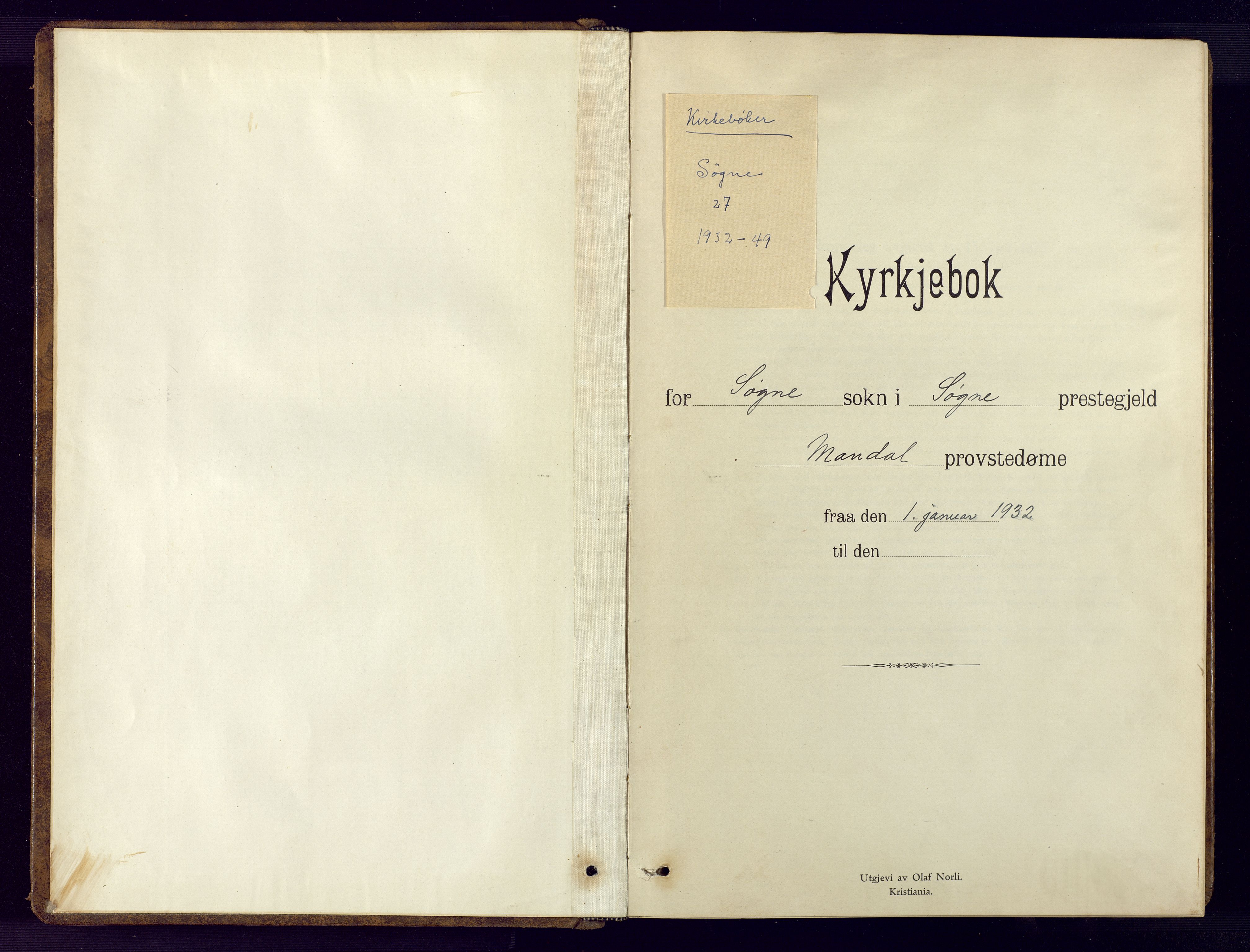 Søgne sokneprestkontor, SAK/1111-0037/F/Fb/Fbb/L0008: Parish register (copy) no. B 8, 1932-1949