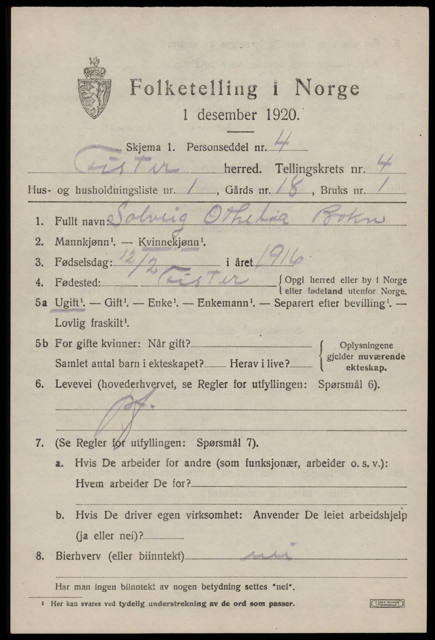 SAST, 1920 census for Fister, 1920, p. 1115