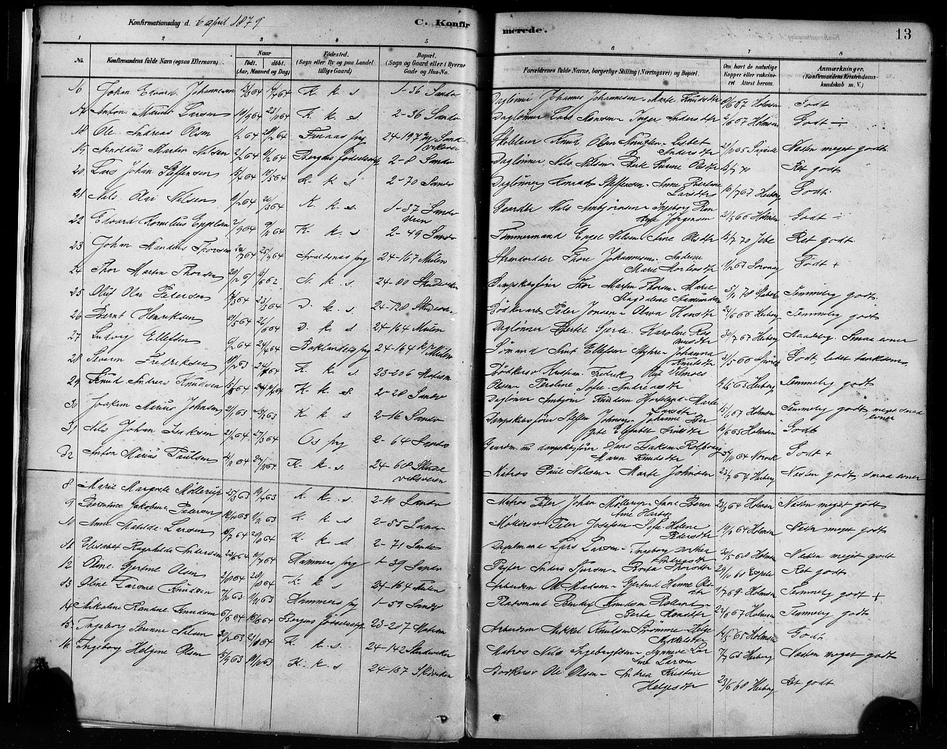 Sandviken Sokneprestembete, AV/SAB-A-77601/H/Ha/L0002: Parish register (official) no. A 2, 1878-1896, p. 13