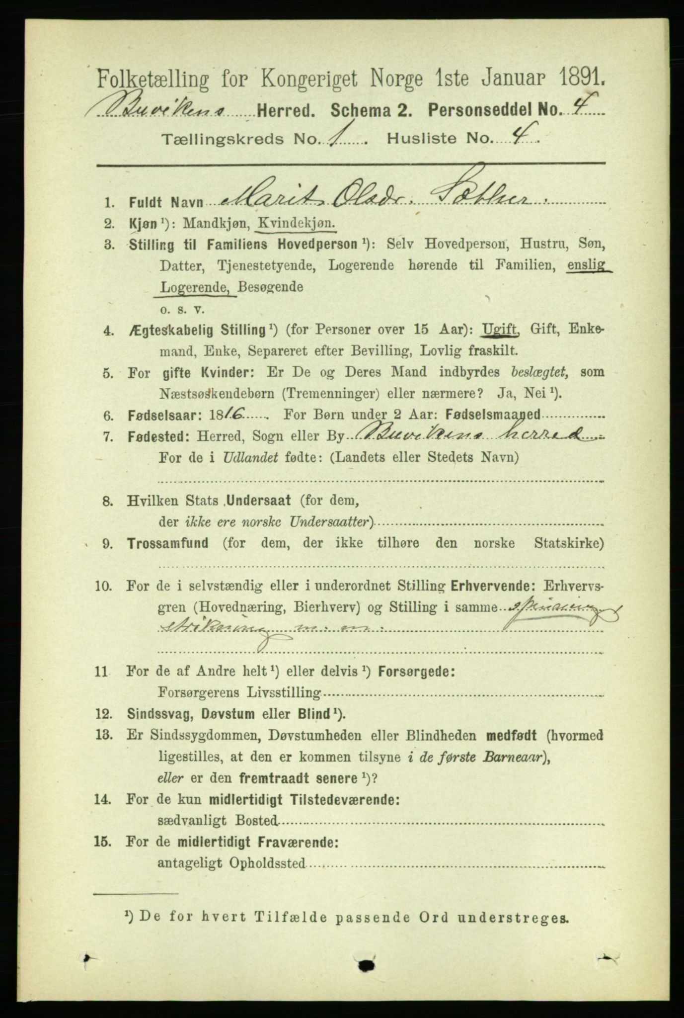 RA, 1891 census for 1656 Buvik, 1891, p. 121